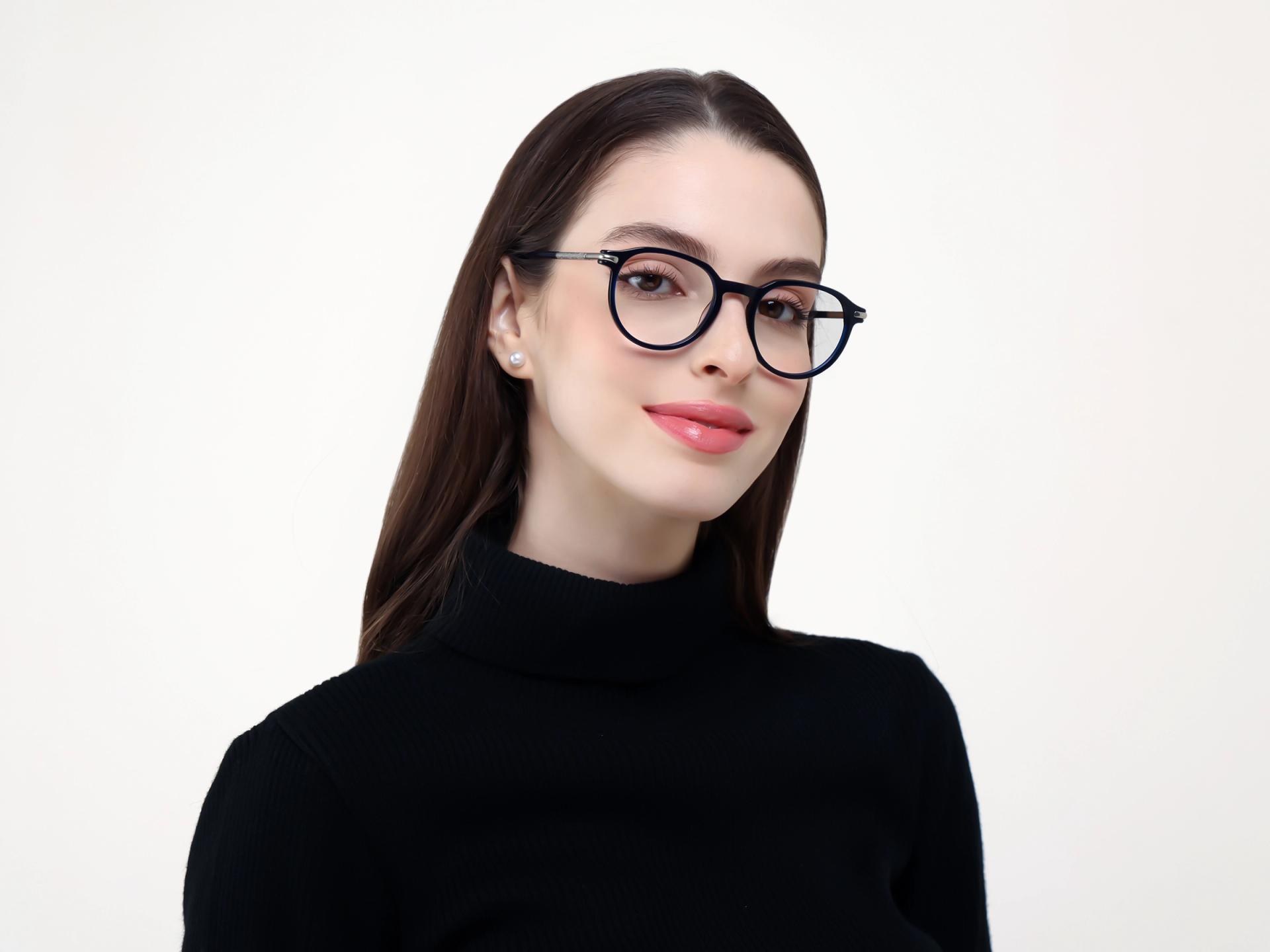 Navy Blue Round Keyhole Bridge Fullrim Glasses-1