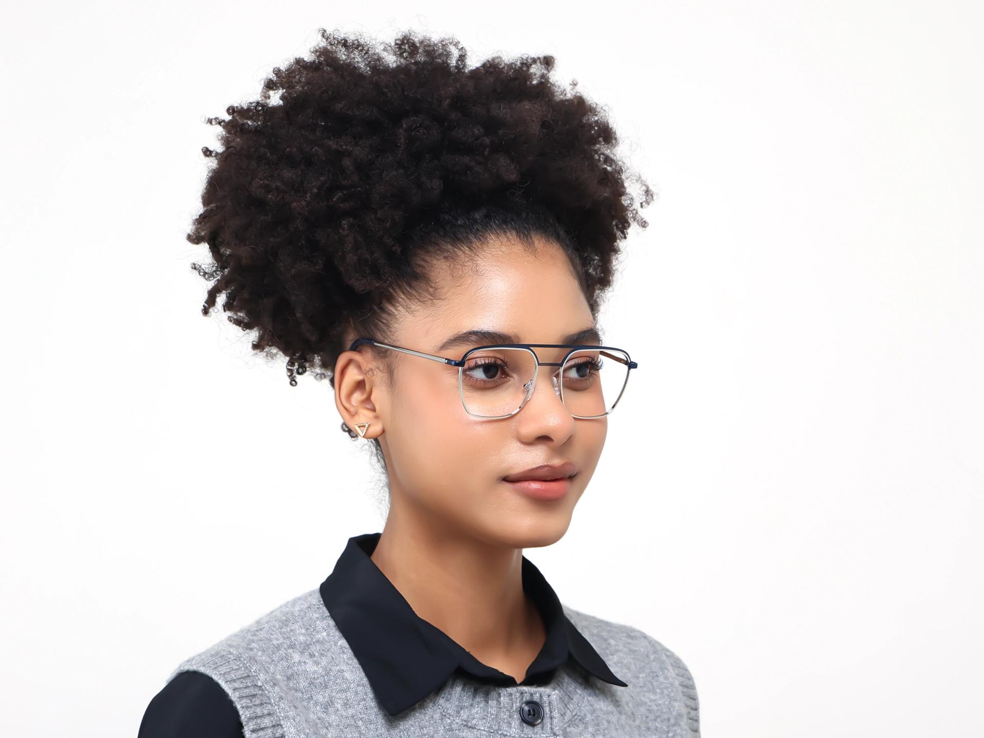 Navy Blue & Silver Square Pilot Glasses-1