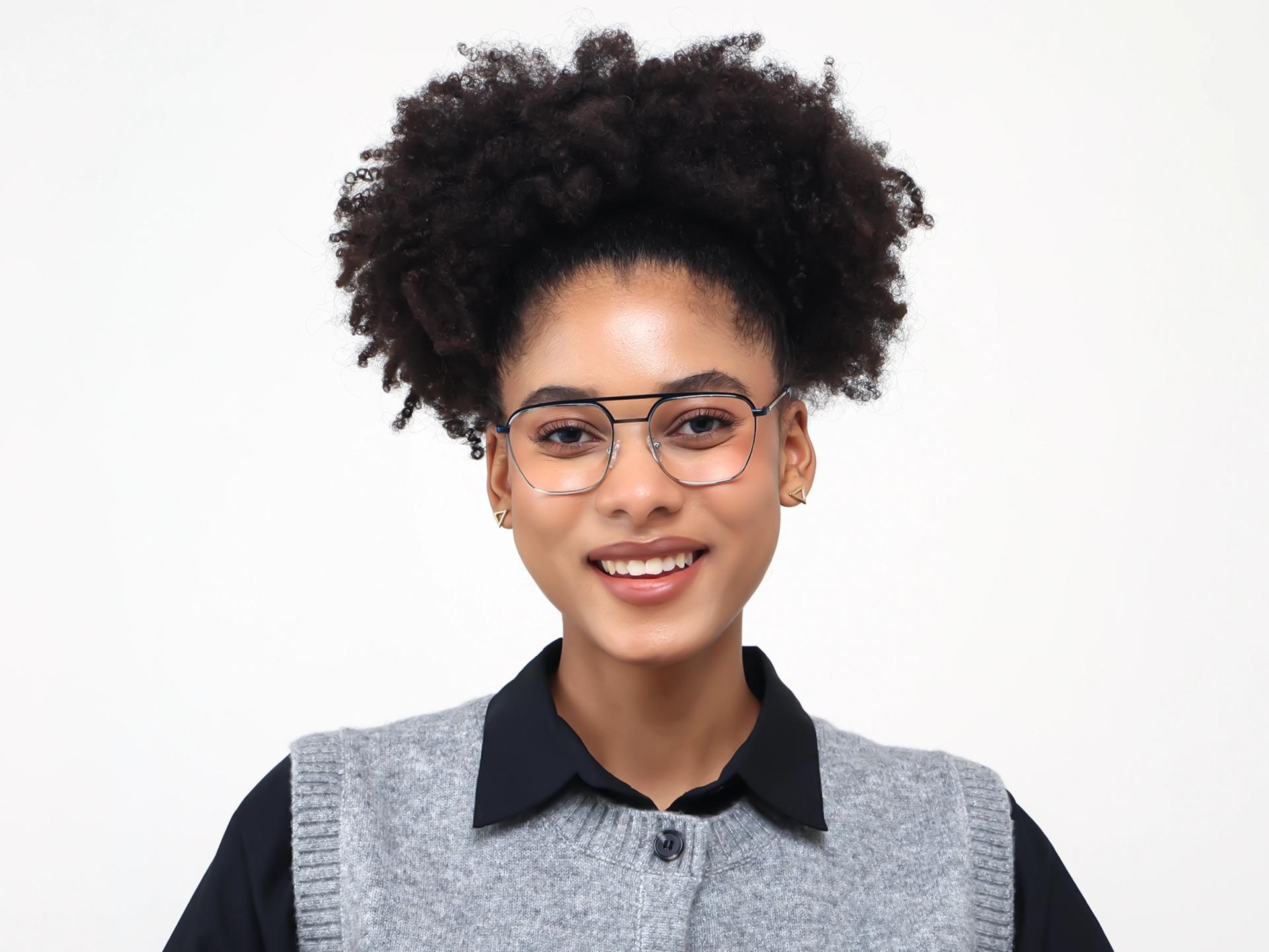 Navy Blue & Silver Square Pilot Glasses-1
