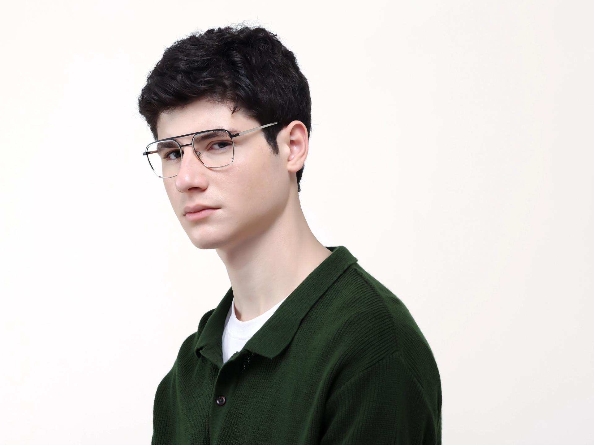 Silver & Black Square Metal Pilot Glasses-1