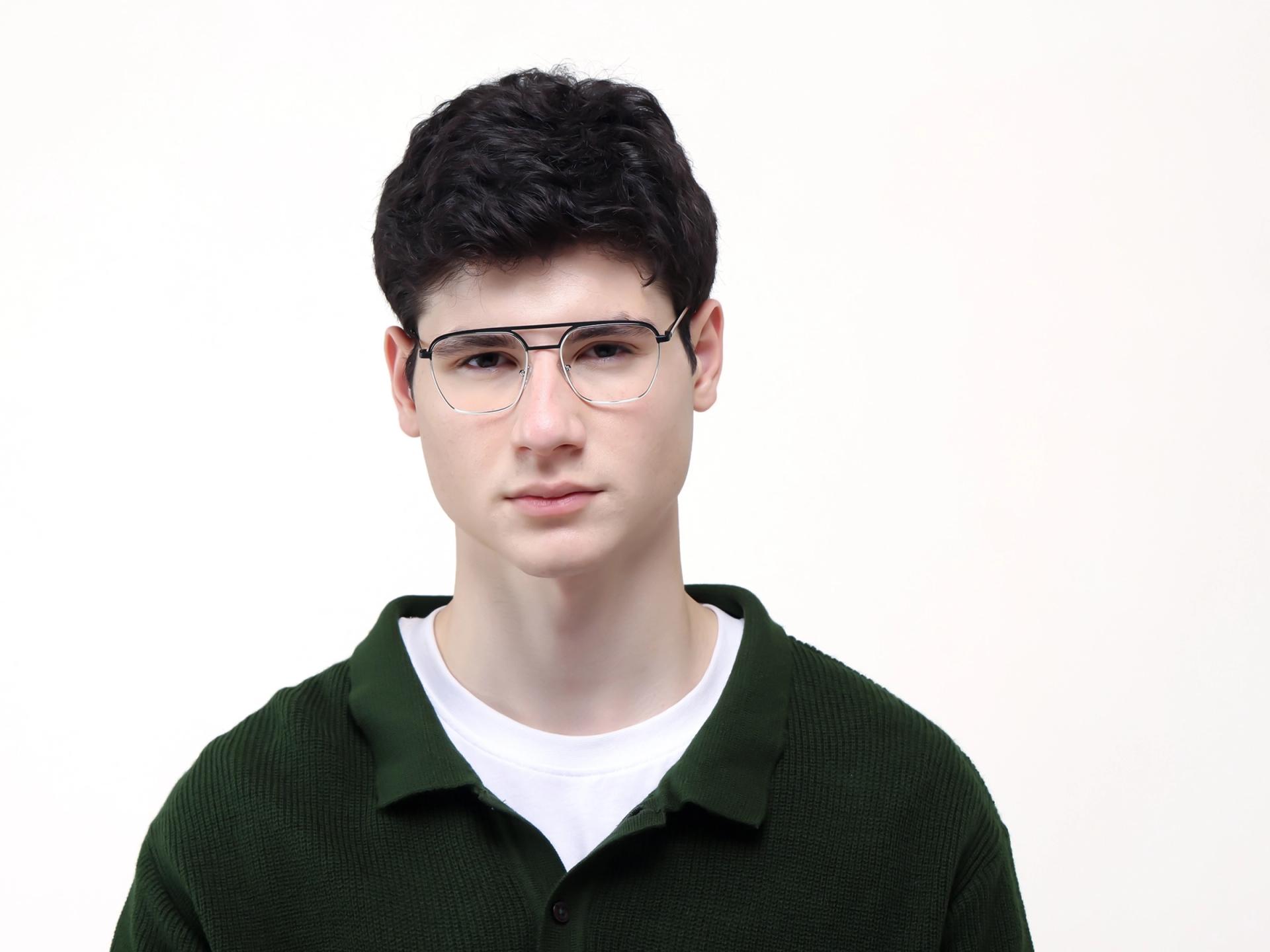 Silver & Black Square Metal Pilot Glasses-1