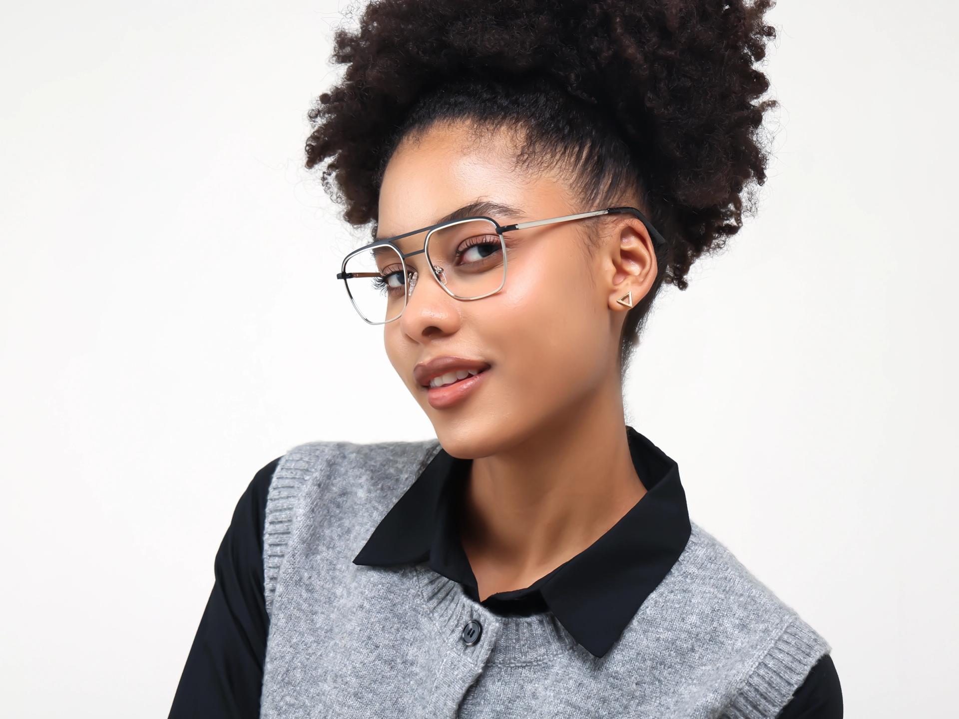 Silver & Black Square Metal Pilot Glasses-1