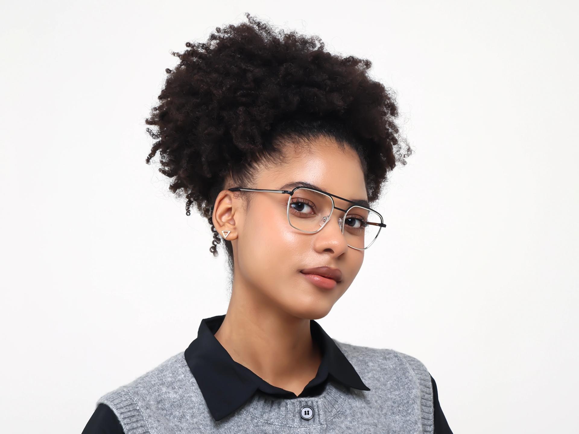 Silver & Black Square Metal Pilot Glasses-1