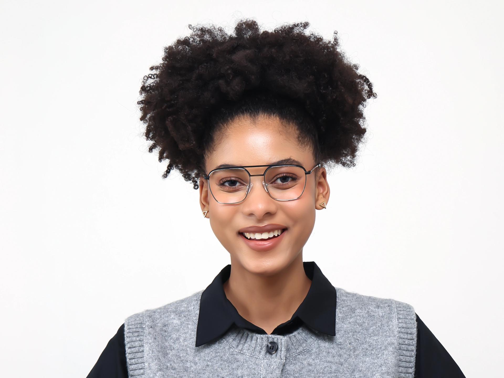 Silver & Black Square Metal Pilot Glasses-1