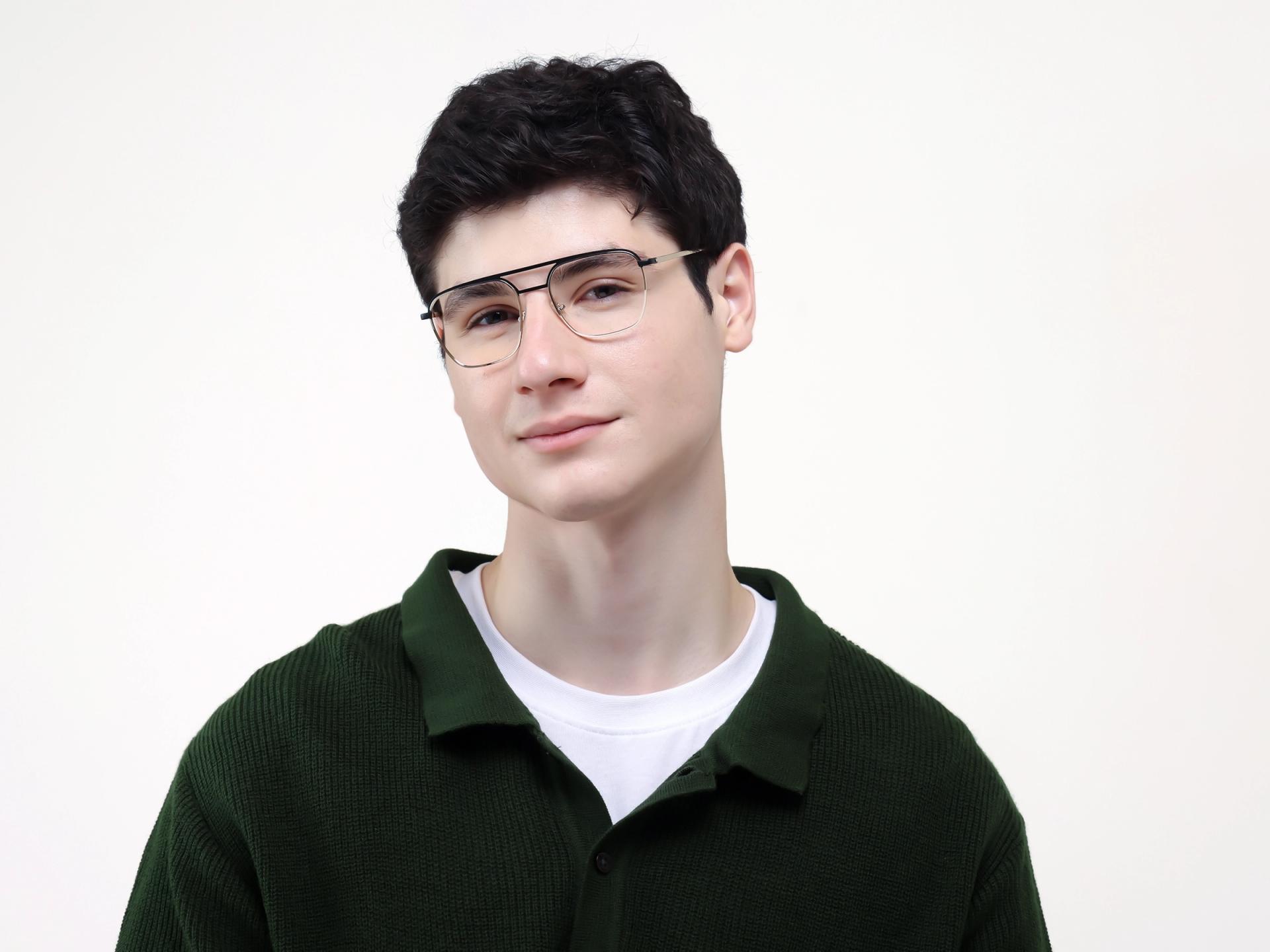 Champagne Gold & Black Metal Pilot Glasses-3