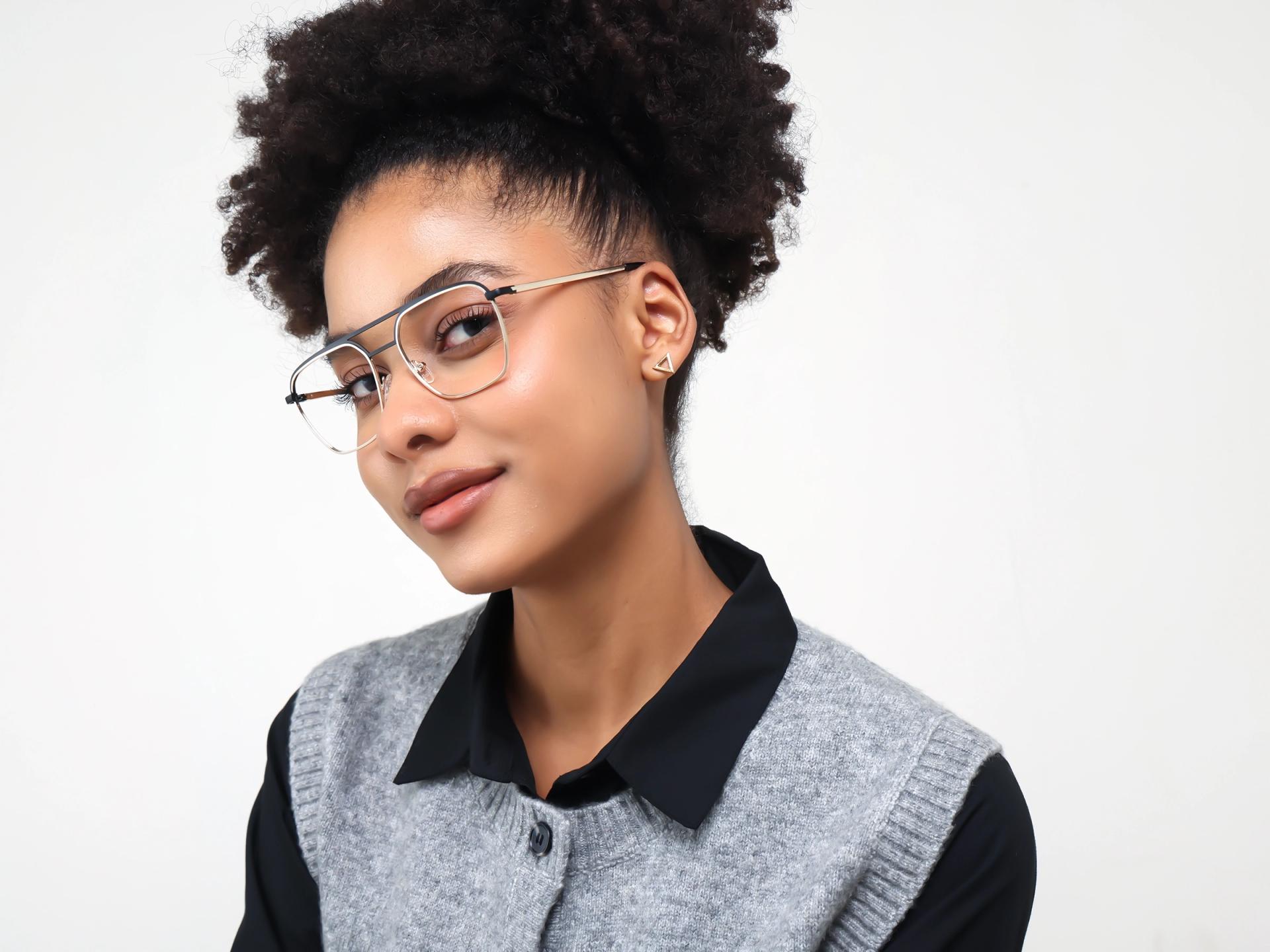 Champagne Gold & Black Metal Pilot Glasses-3