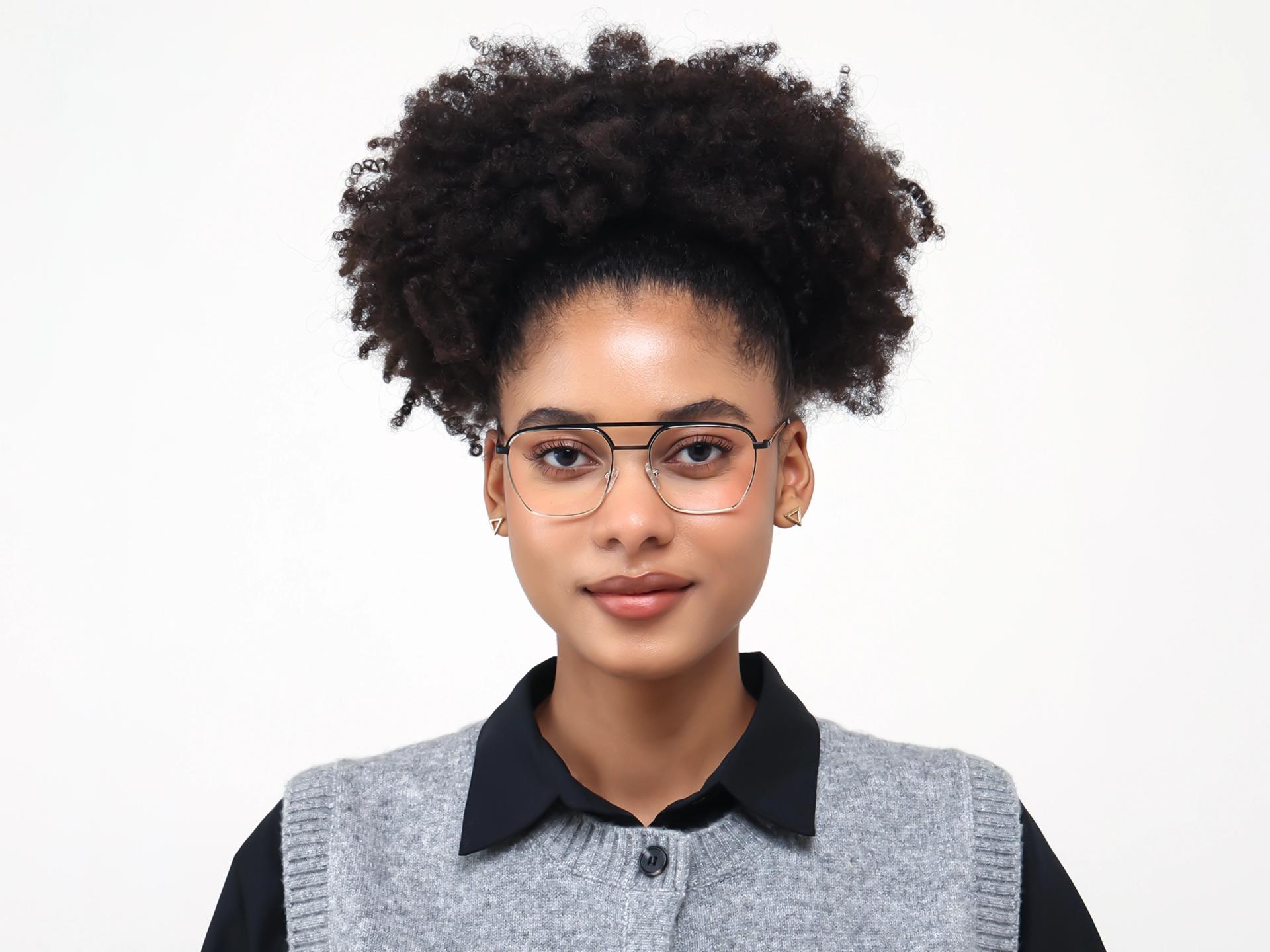 Champagne Gold & Black Metal Pilot Glasses-3