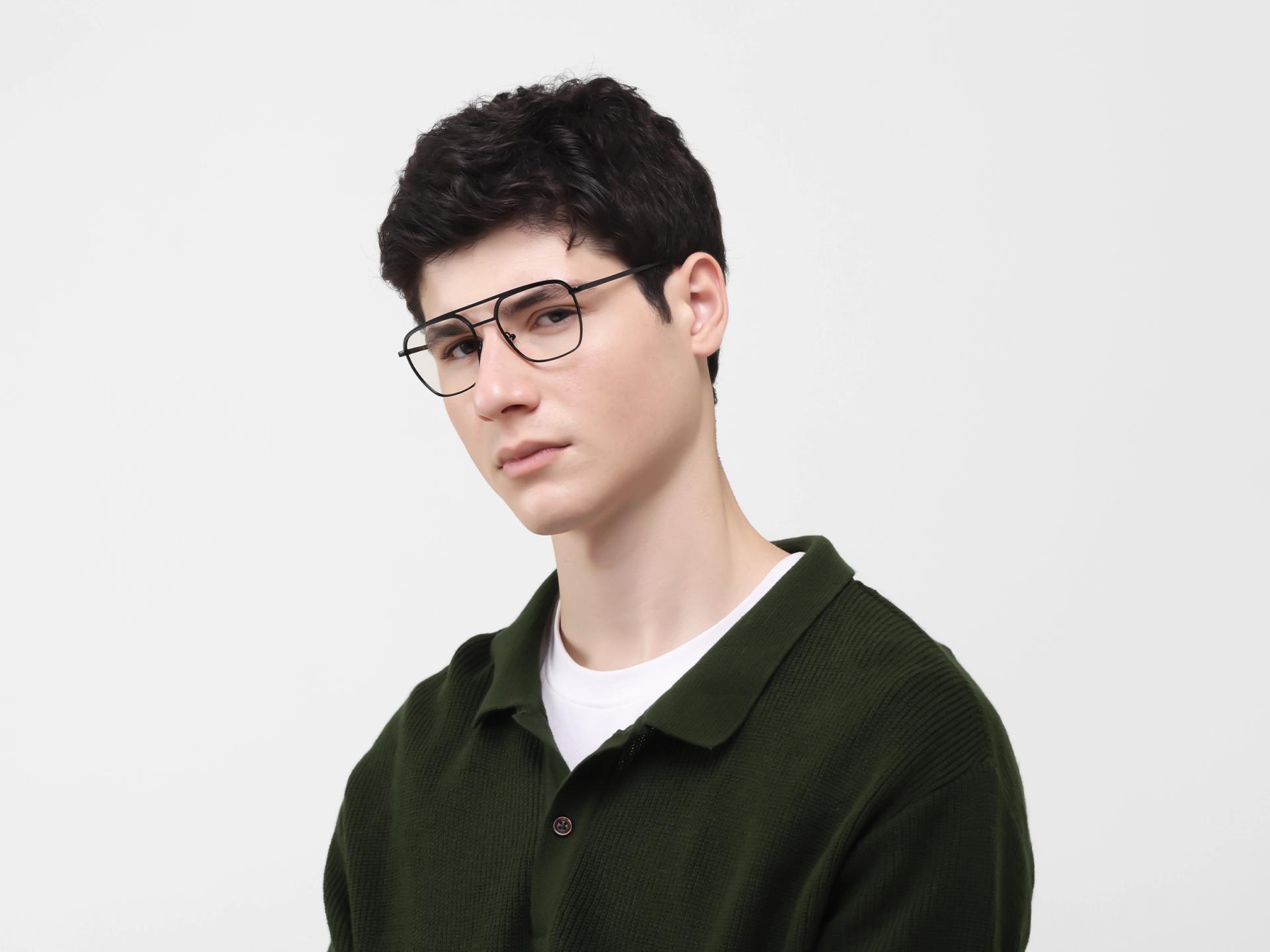Black Metal Double Bridge Pilot Glasses-4