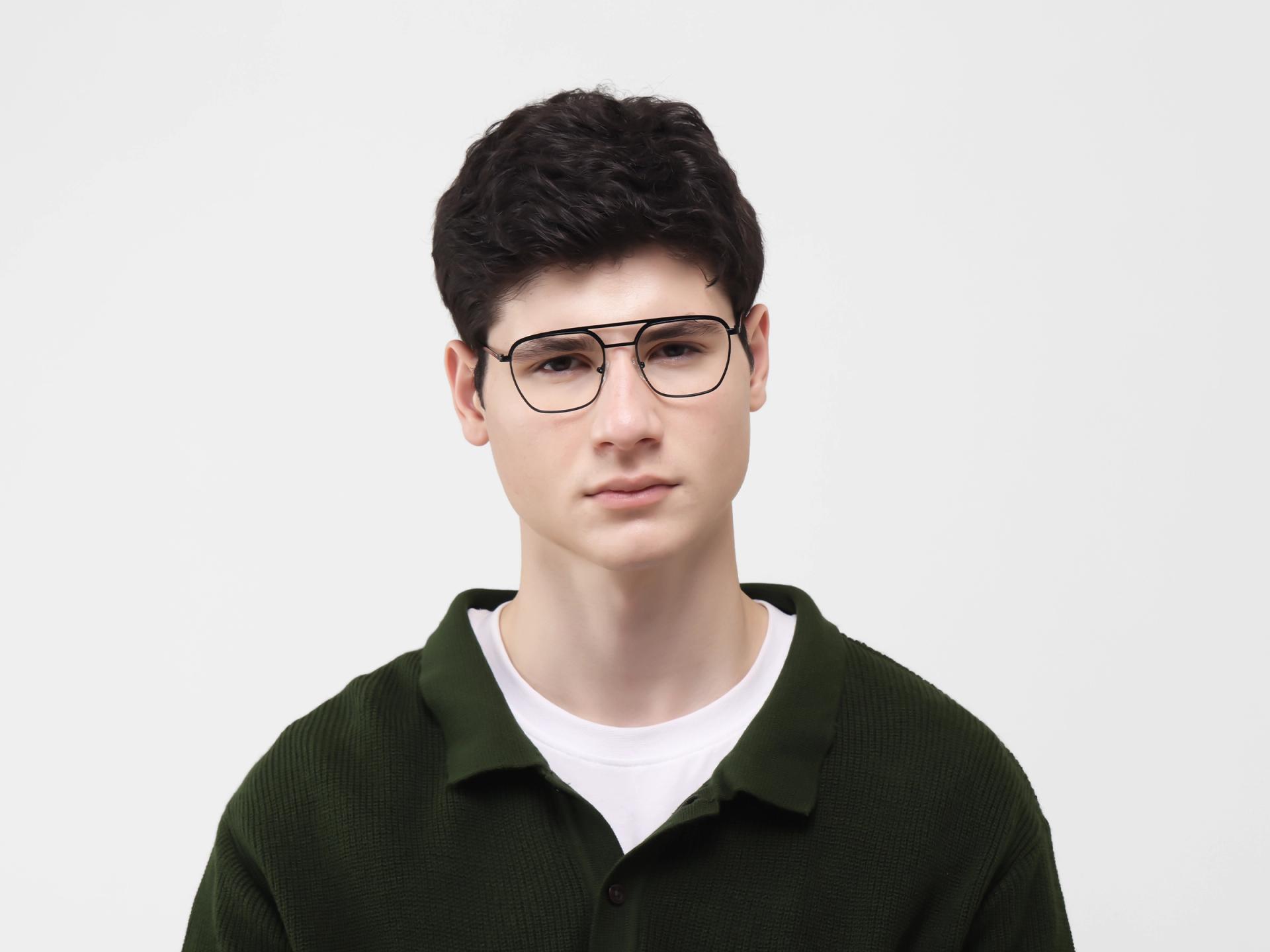 Black Metal Double Bridge Pilot Glasses-4
