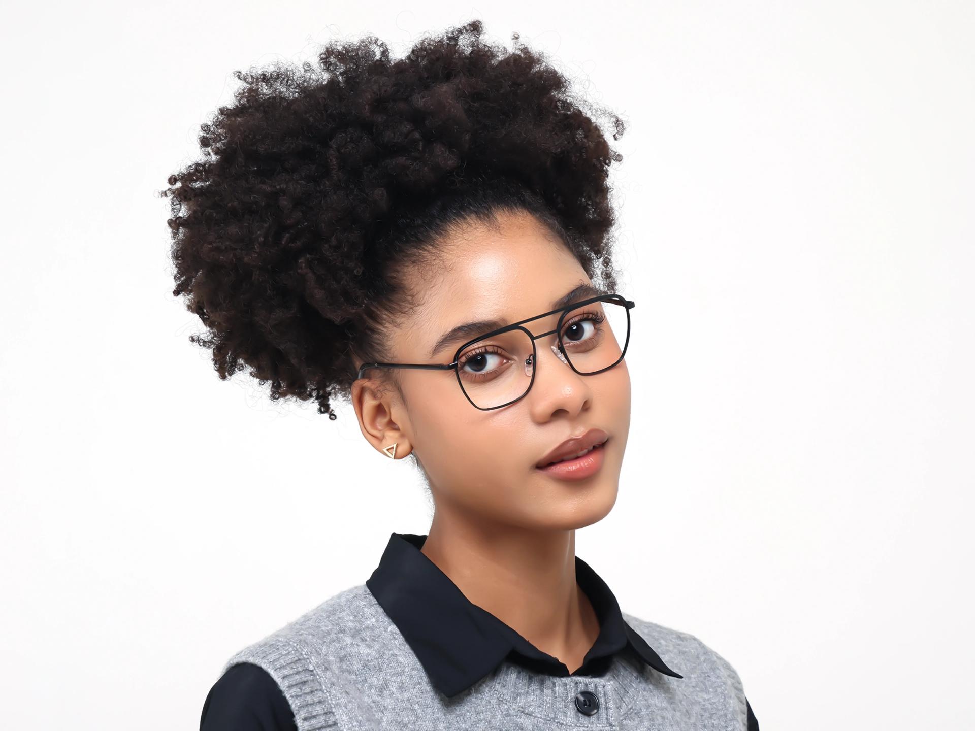 Black Metal Double Bridge Pilot Glasses-4