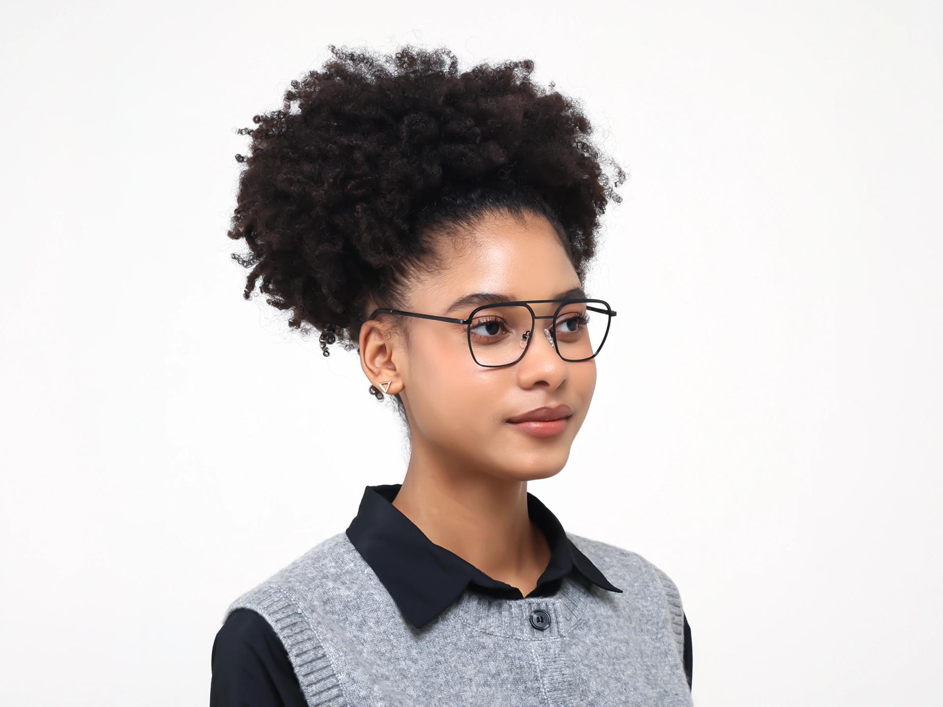 Black Metal Double Bridge Pilot Glasses-4
