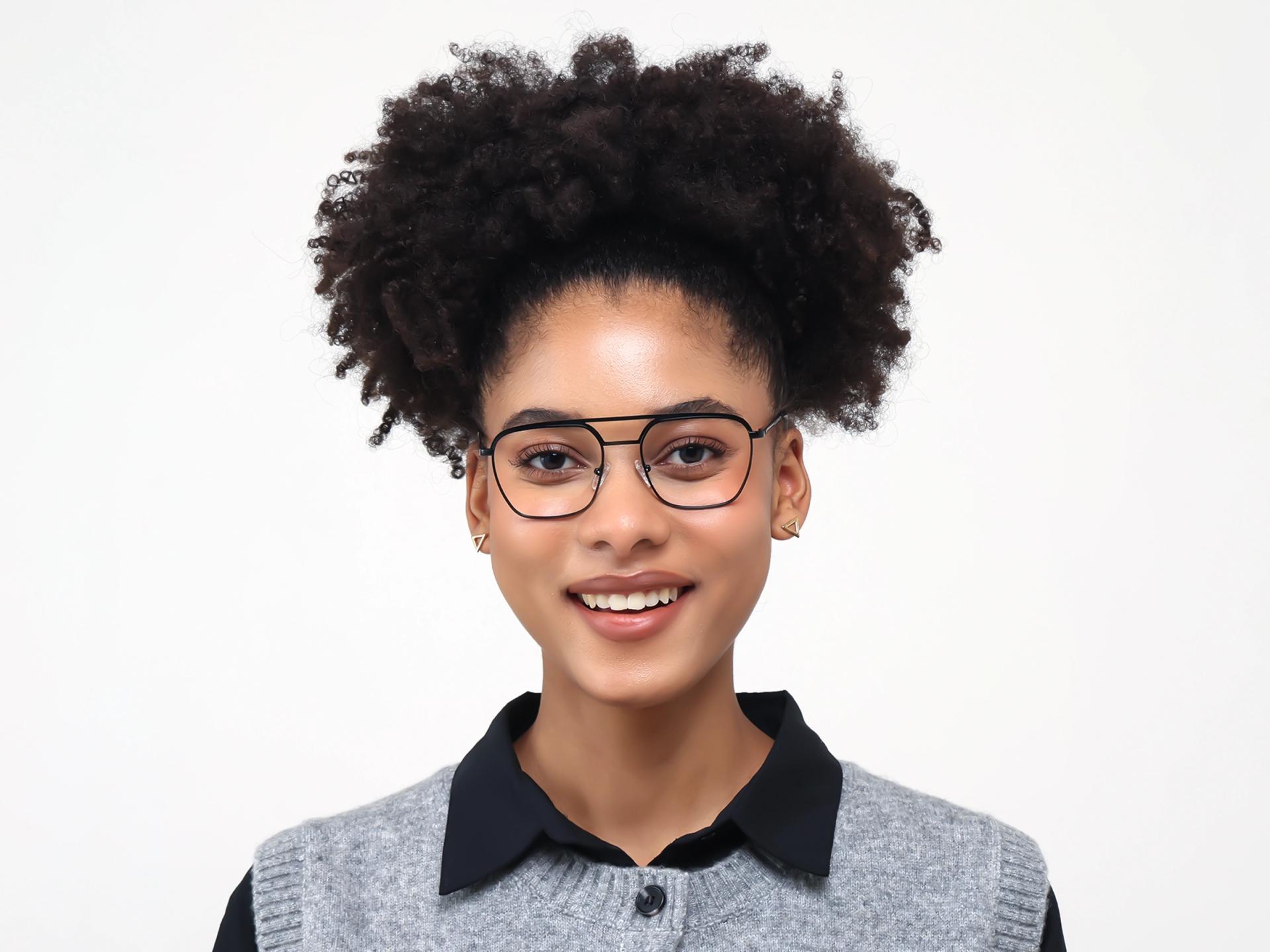 Black Metal Double Bridge Pilot Glasses-4