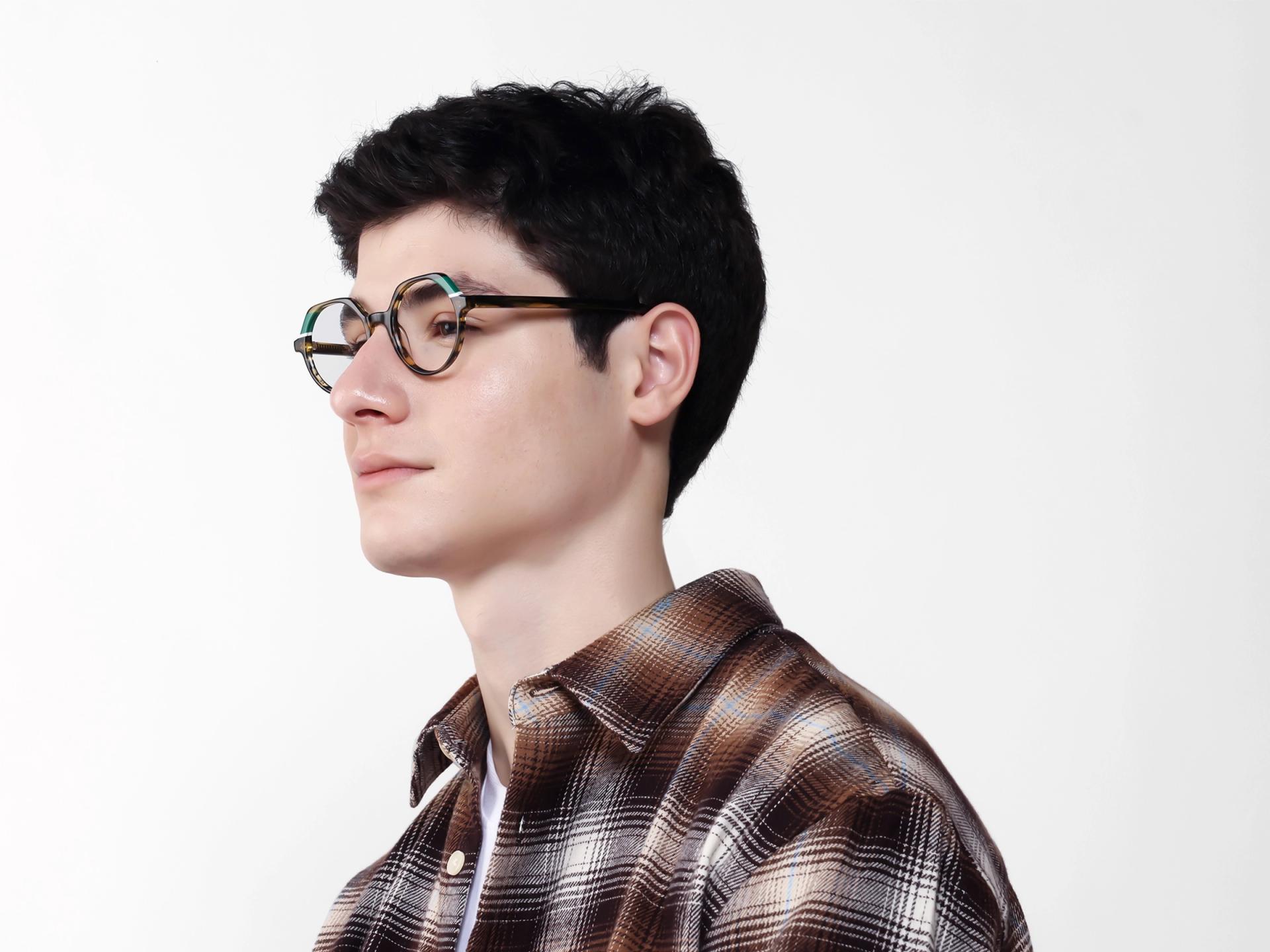 Green Tortoise Round Fullrim Acetate Glasses-1