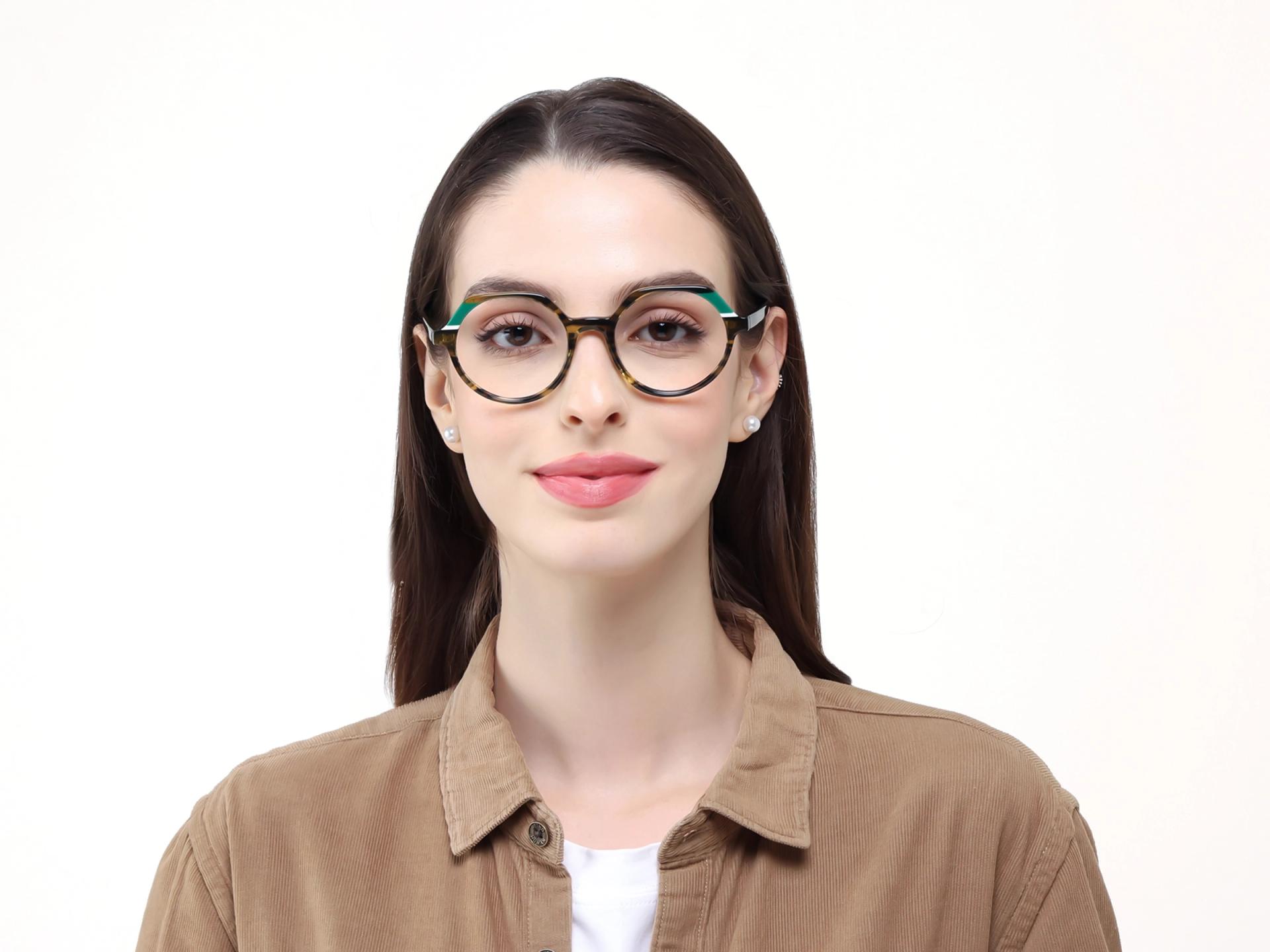 Green Tortoise Round Fullrim Acetate Glasses-1