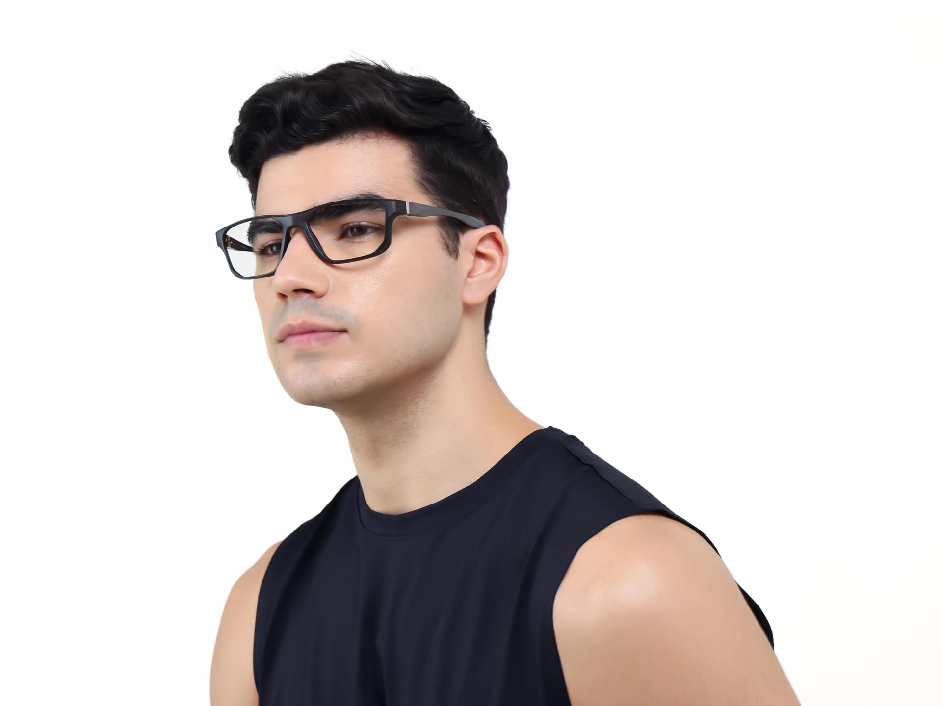 Matte Black Athletic Rectangular Glasses-1