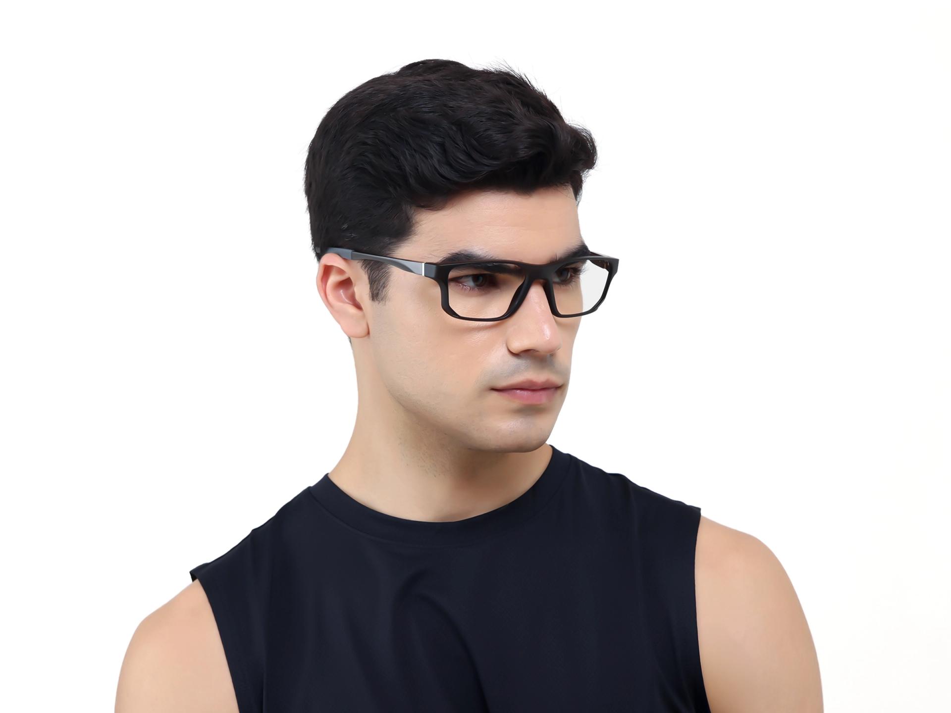 Matte Black Athletic Rectangular Glasses-1