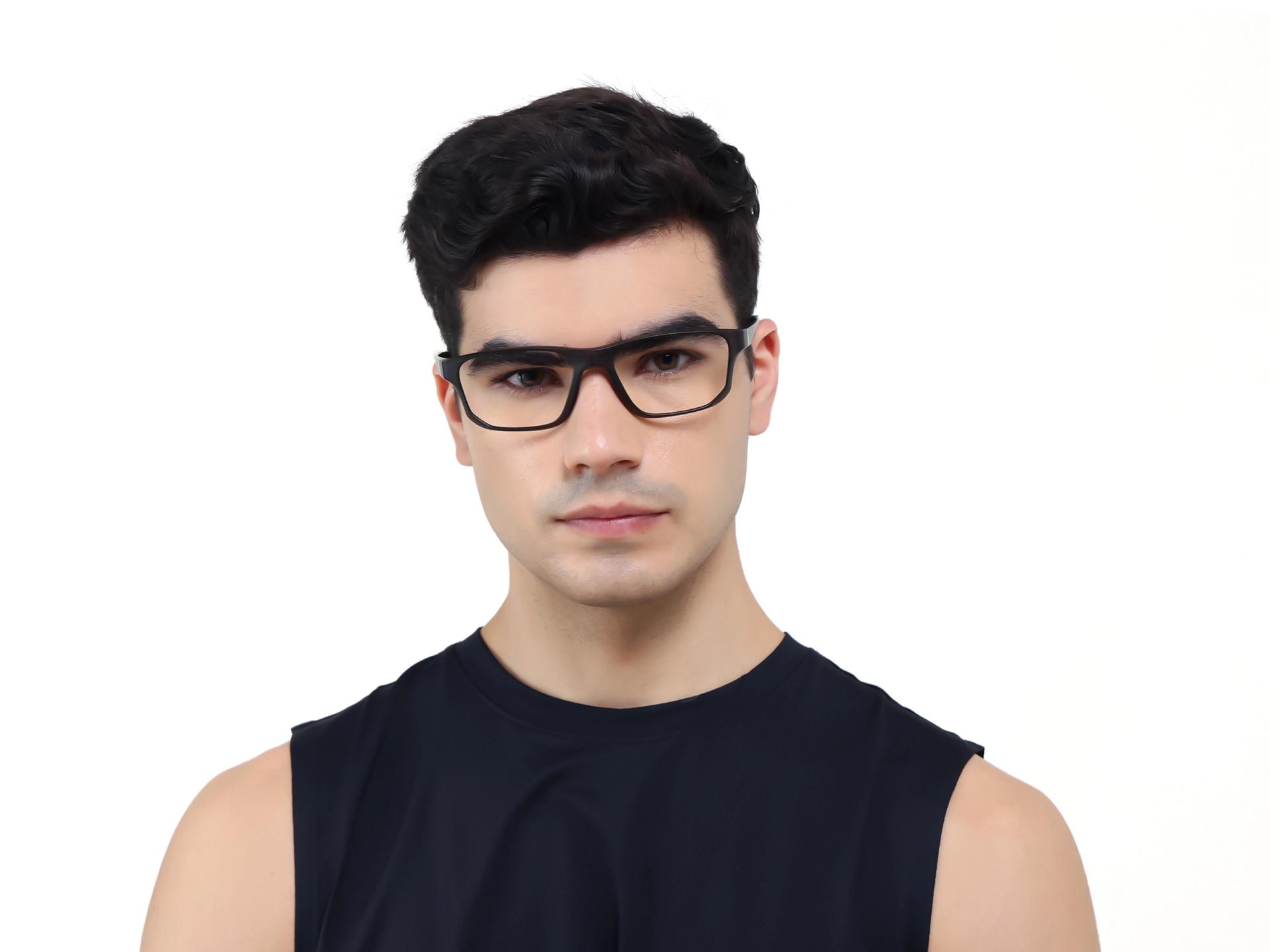 Matte Black Athletic Rectangular Glasses-1