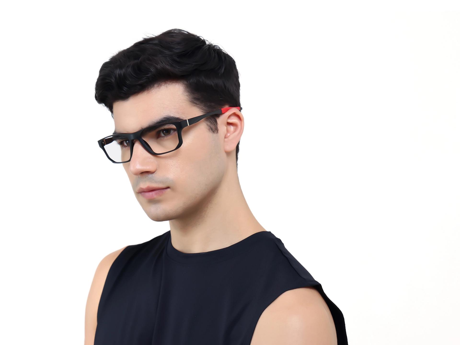 Black & Red Athletic Rectangular Glasses-1