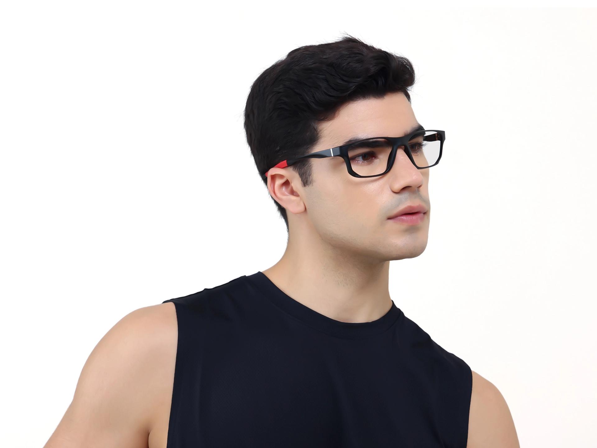 Black & Red Athletic Rectangular Glasses-1