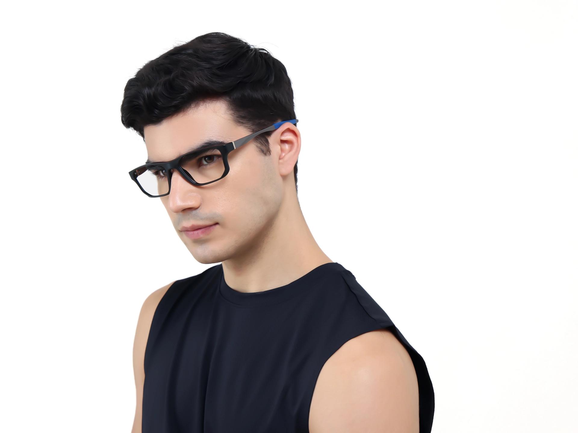 Black & Blue Athletic Rectangular Glasses-1