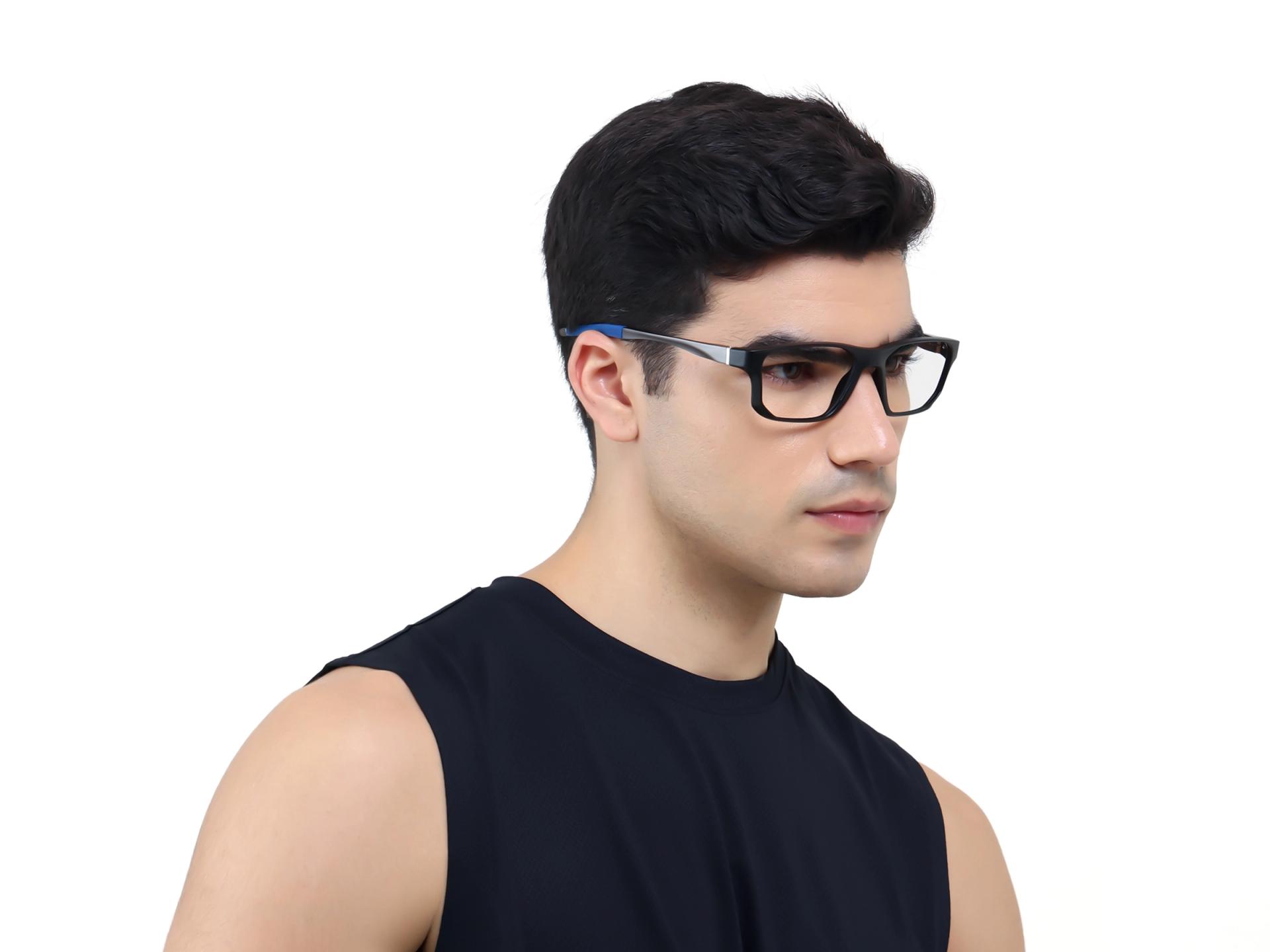 Black & Blue Athletic Rectangular Glasses-1
