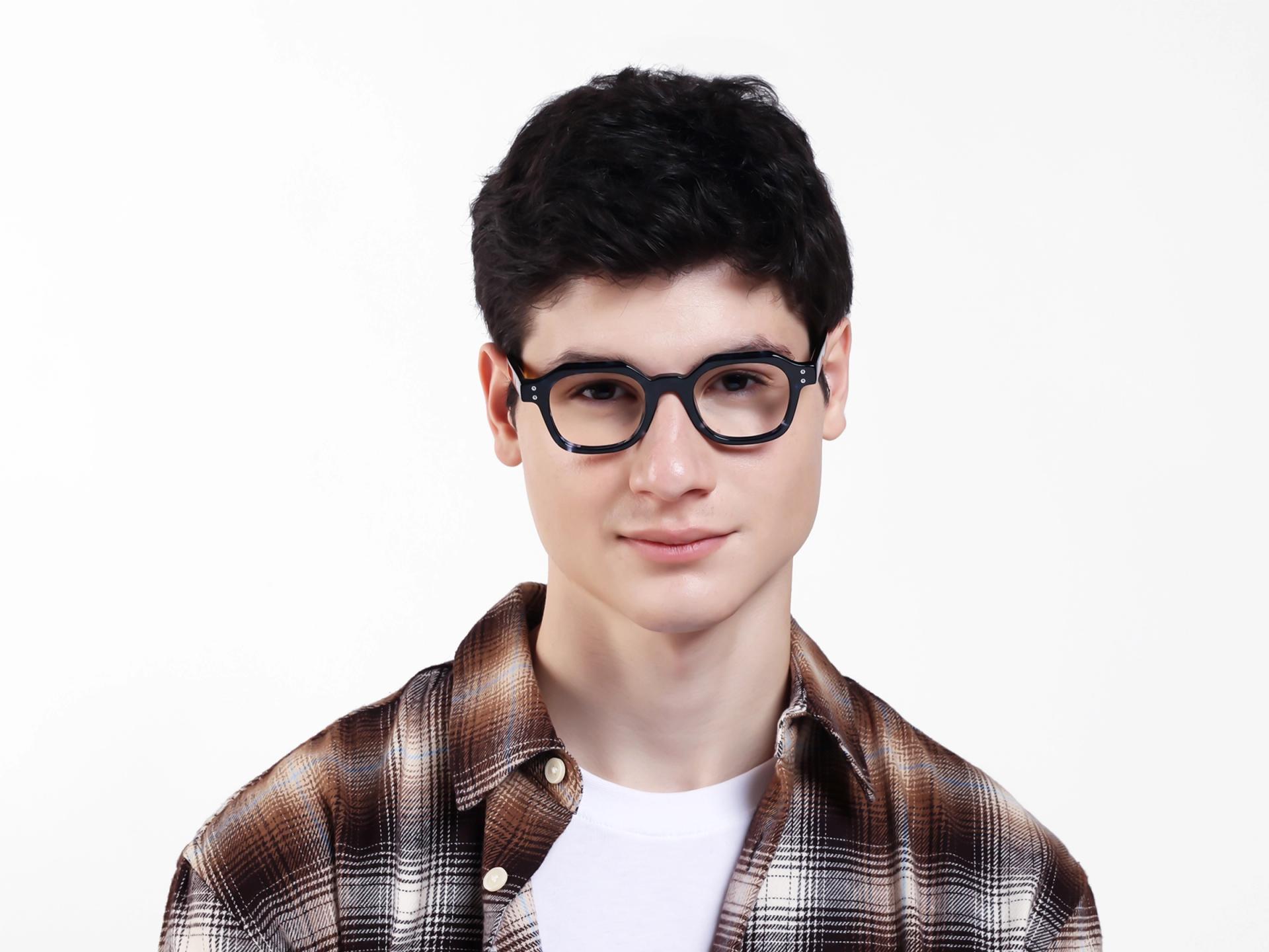 Blue Tortoise Hexagonal Thick Frame Glasses-1