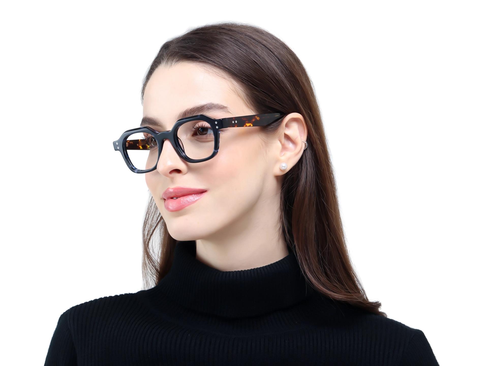 Blue Tortoise Hexagonal Thick Frame Glasses-1