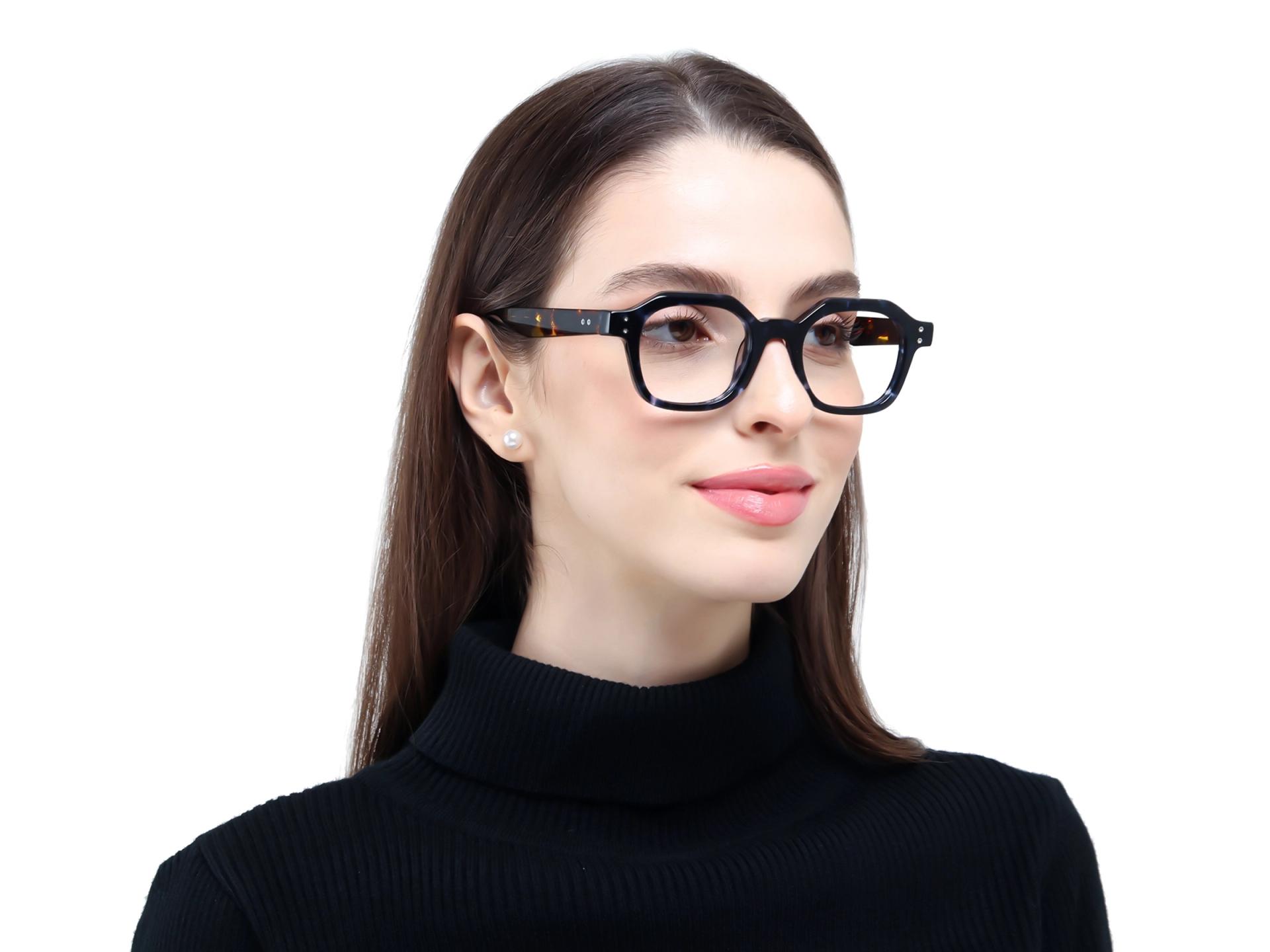Blue Tortoise Hexagonal Thick Frame Glasses-1