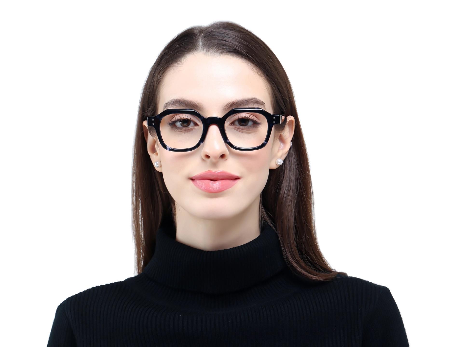 Blue Tortoise Hexagonal Thick Frame Glasses-1