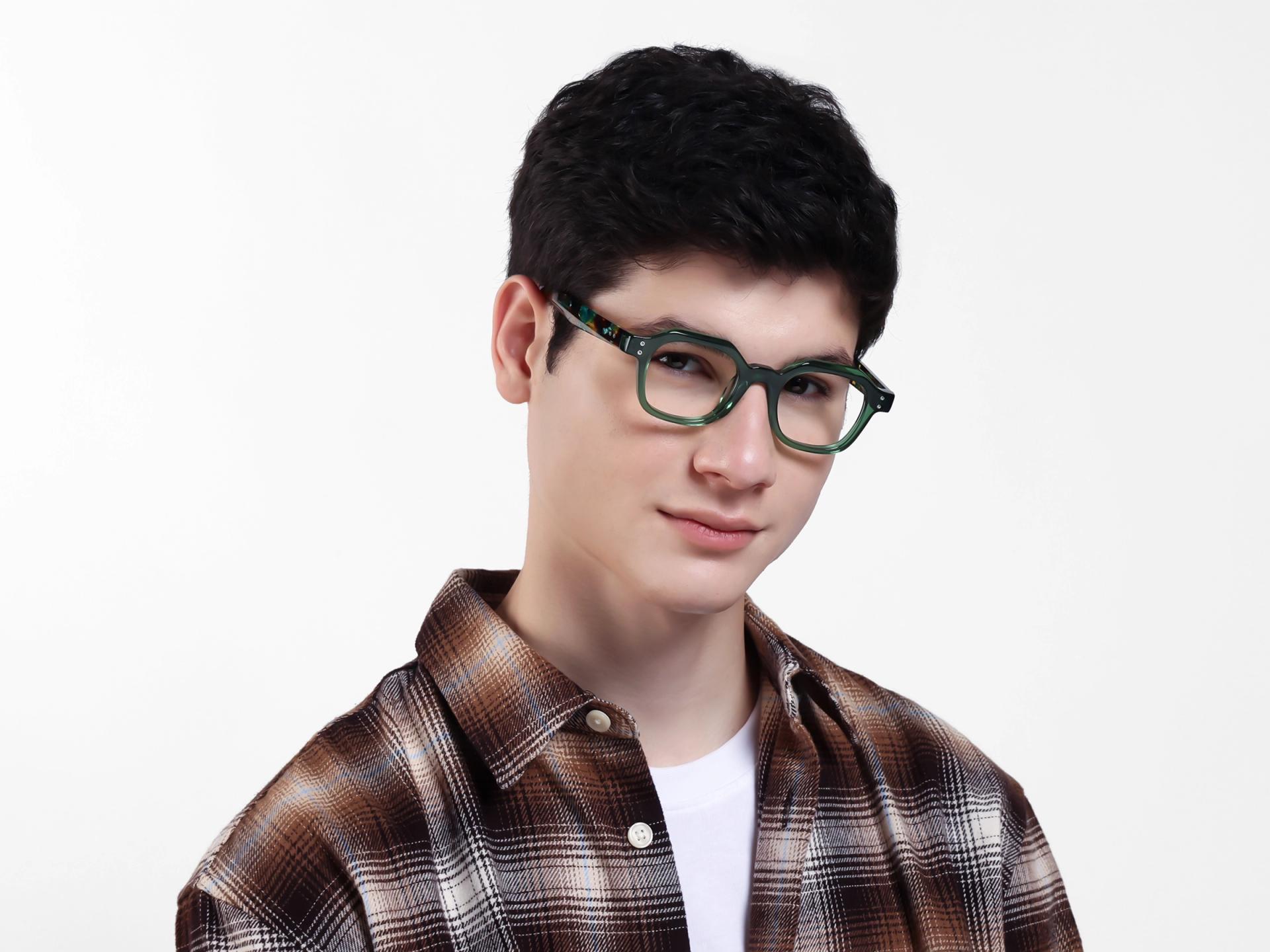 Crystal Green Small Thick Frame Glasses-1