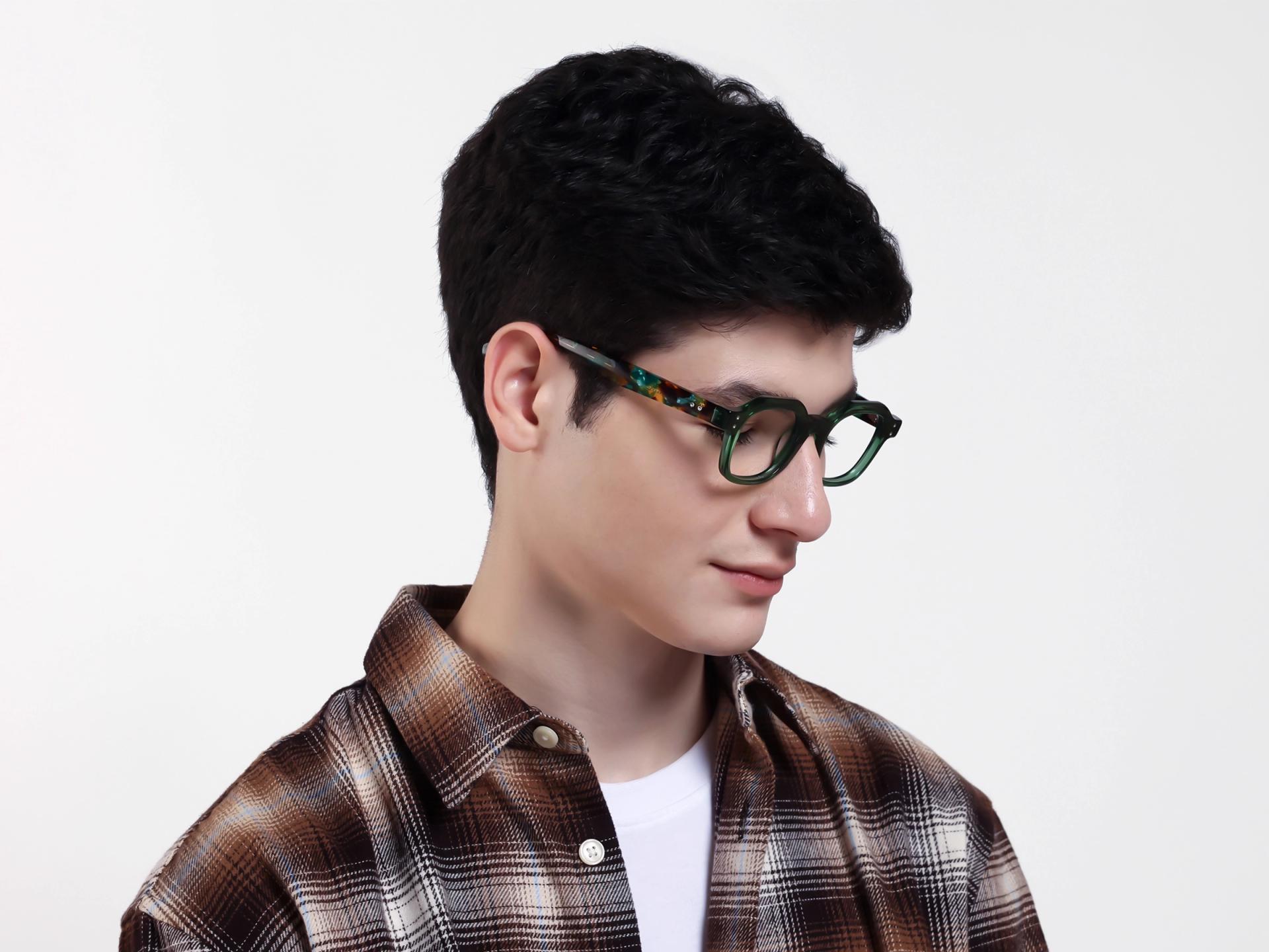 Crystal Green Small Thick Frame Glasses-1