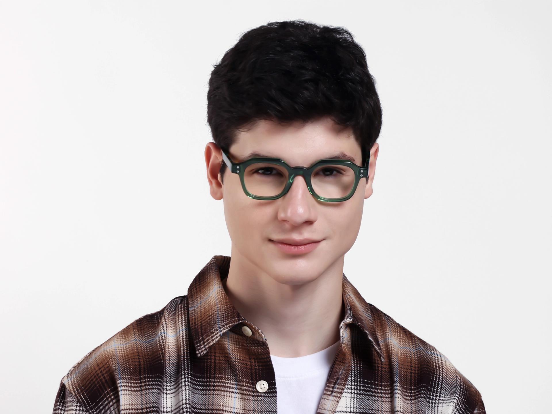 Crystal Green Small Thick Frame Glasses-1