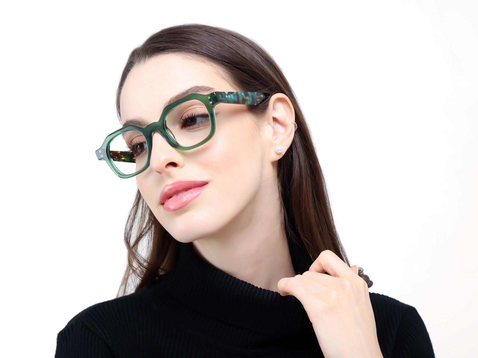 Crystal Green Small Thick Frame Glasses-1