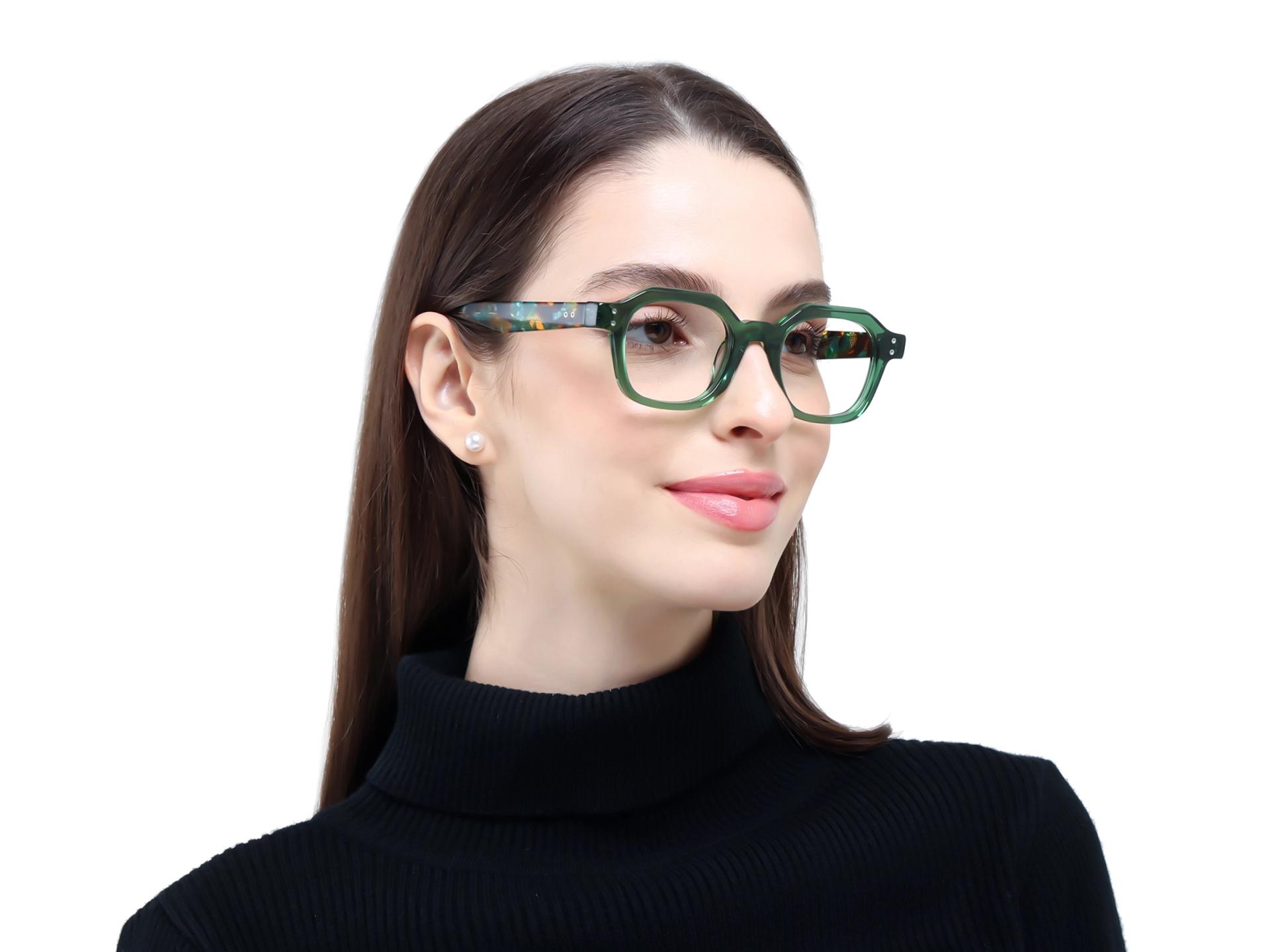 Crystal Green Small Thick Frame Glasses-1