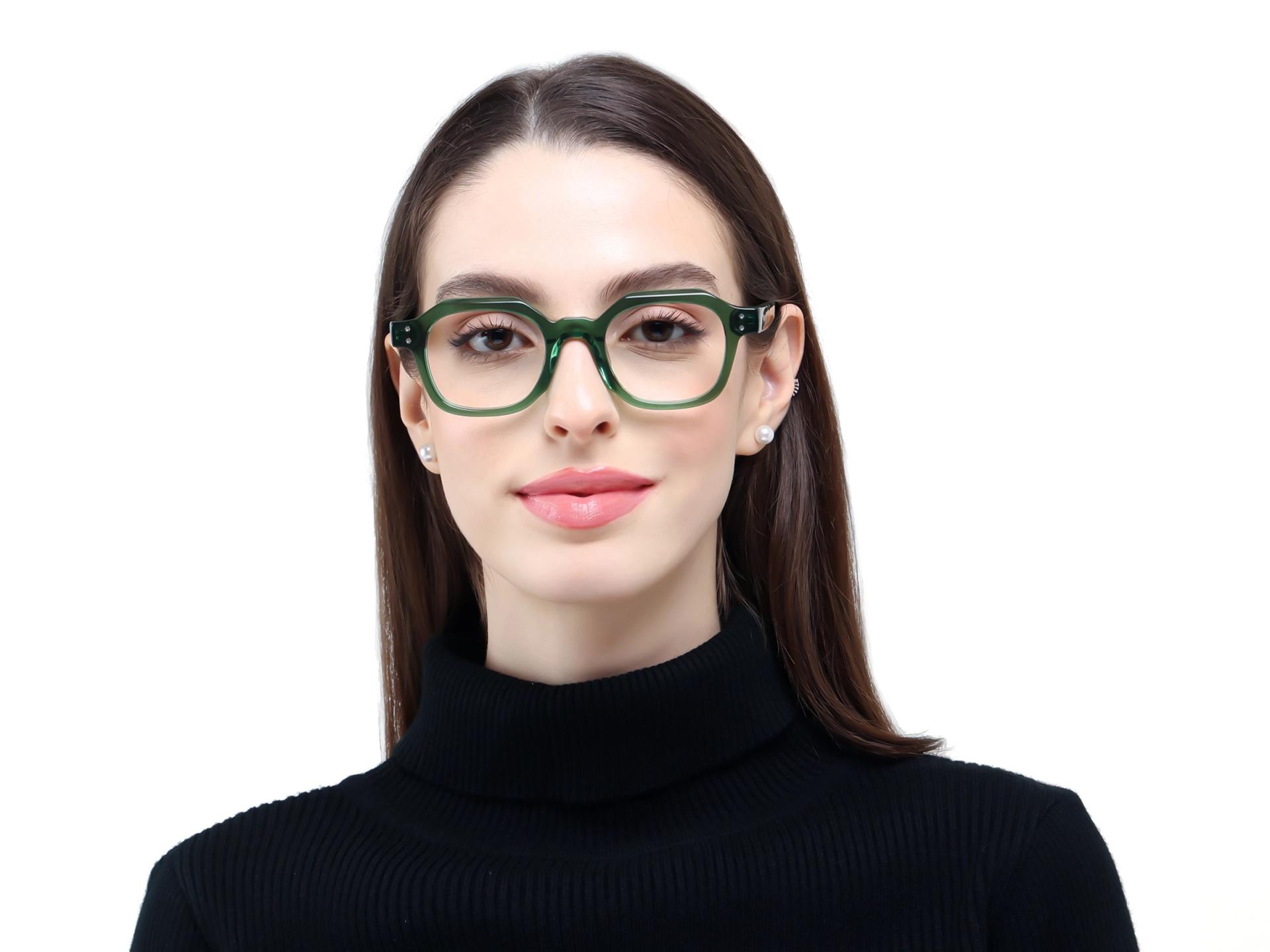 Crystal Green Small Thick Frame Glasses-1