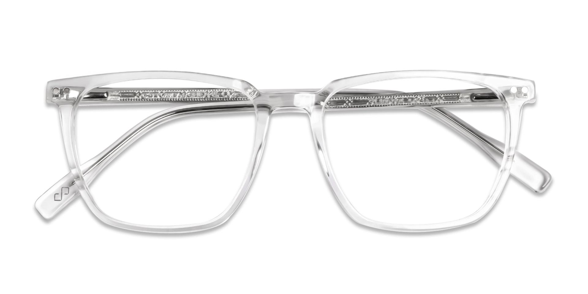 Square Crystal Clear Clip-On Glasses - Green & Yellow Lenses