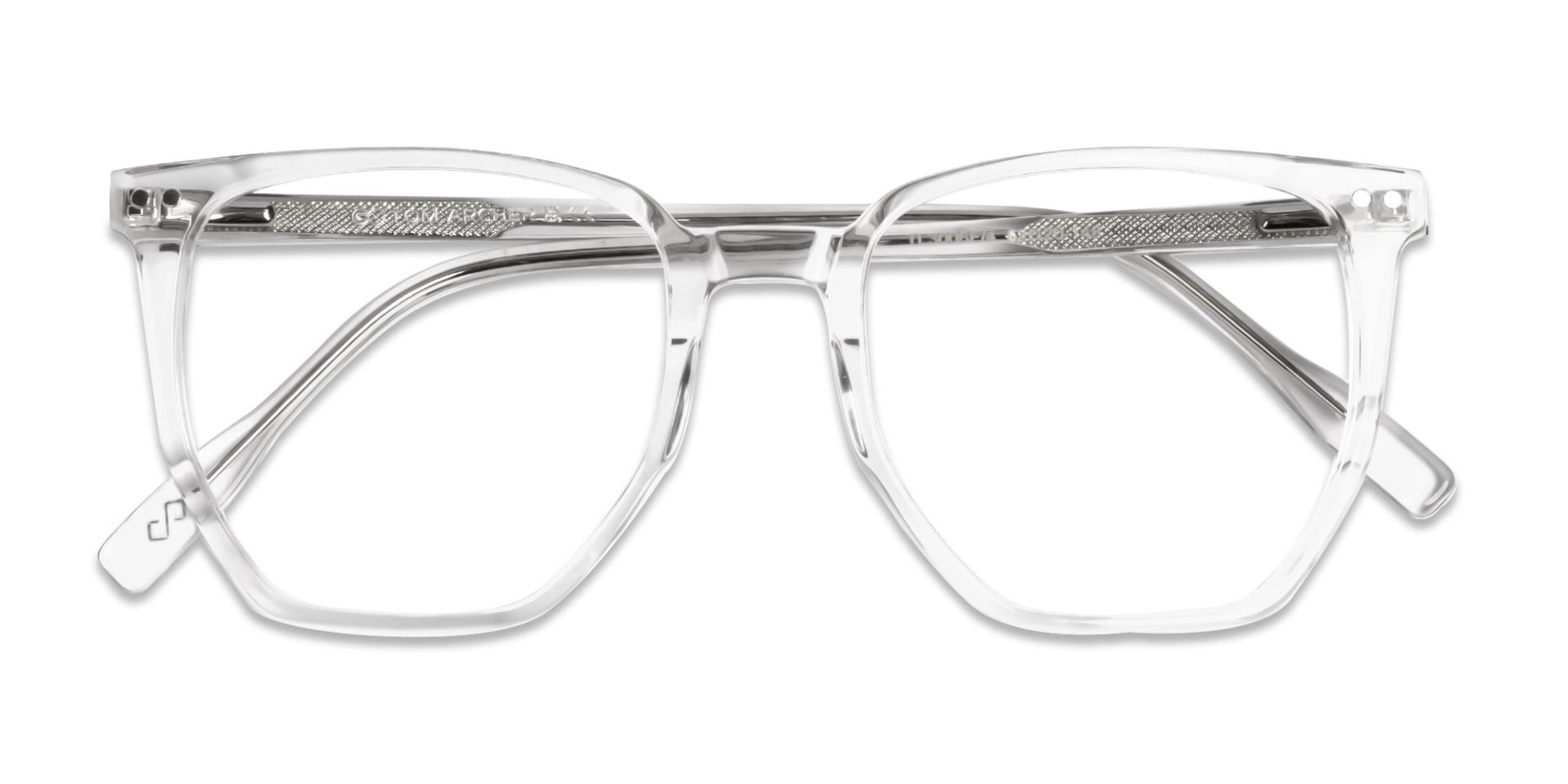 Geometric Crystal Clear Frame With Green & Yellow Clip-on