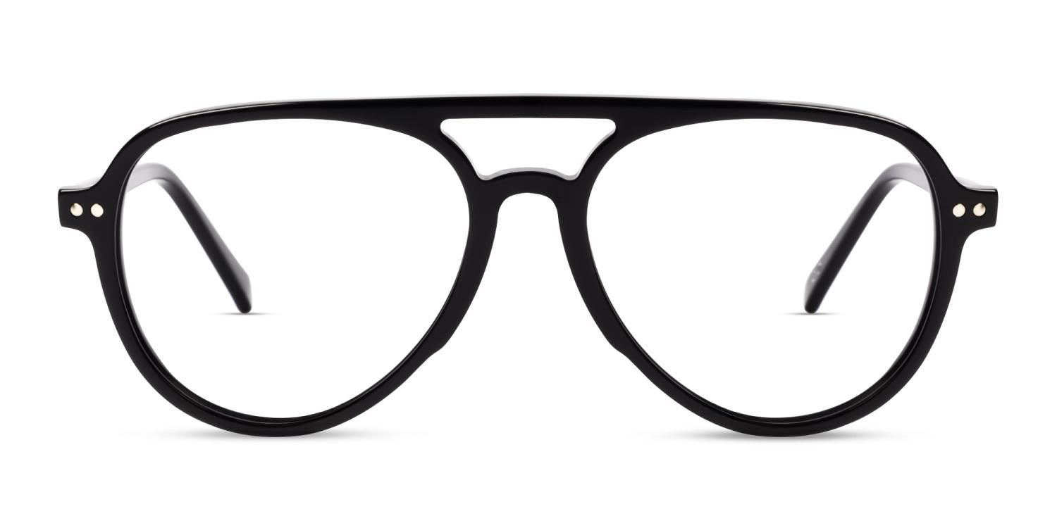 Black Pilot Double Bridge Clip-On Glasses