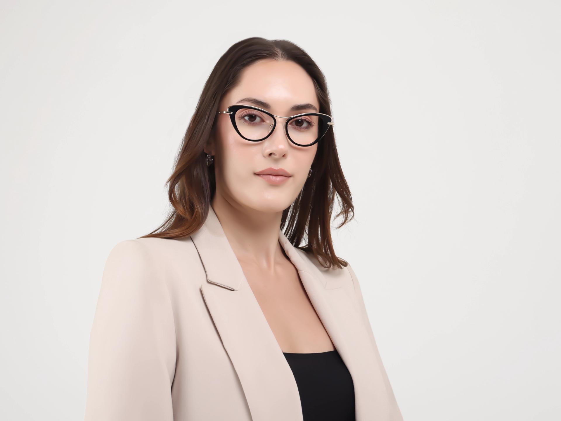 Black Cateye Mixed Material Glasses-1