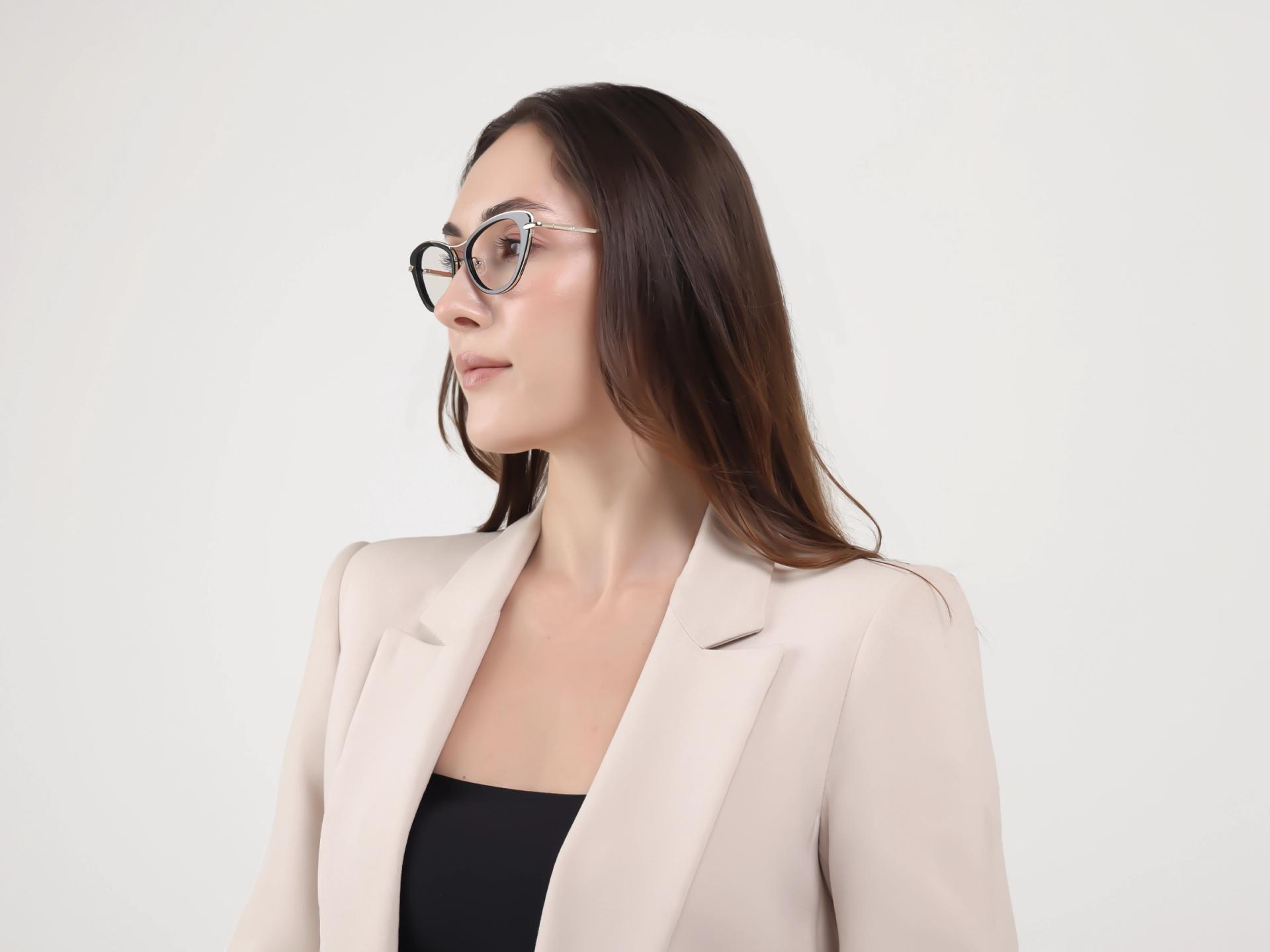 Black Cateye Mixed Material Glasses-1