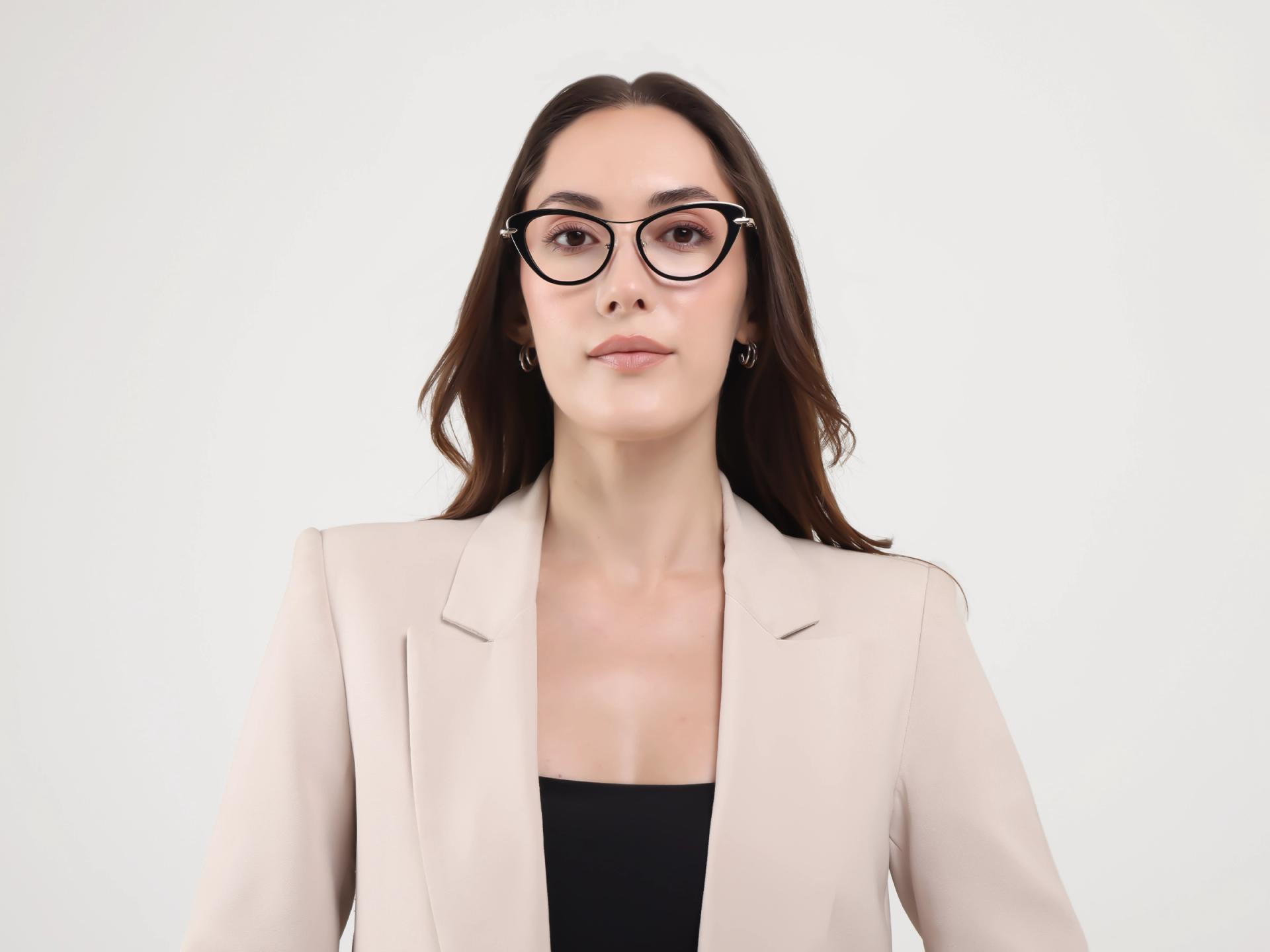 Black Cateye Mixed Material Glasses-1
