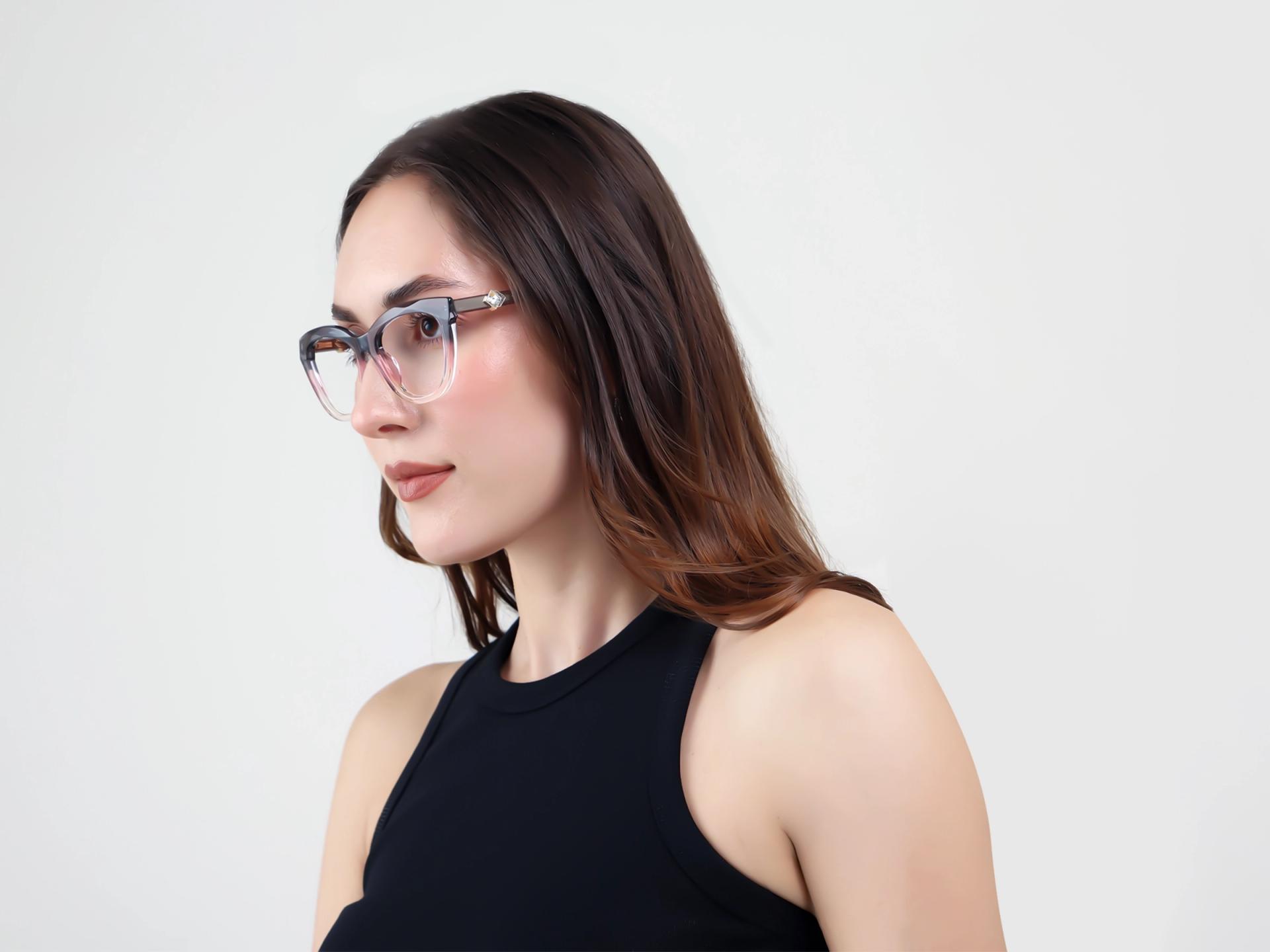 Crystal Grey & Pink Ombre Cat-eye Glasses-1