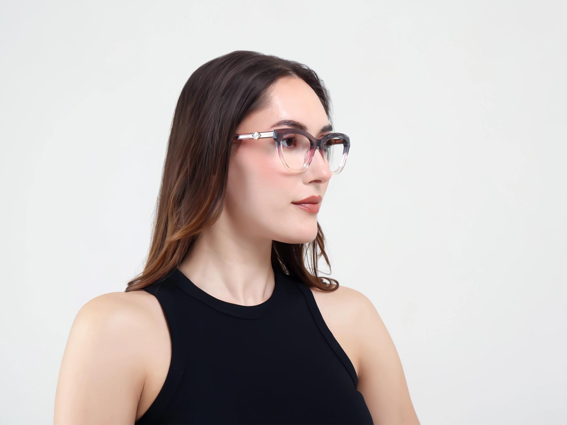 Crystal Grey & Pink Ombre Cat-eye Glasses-1