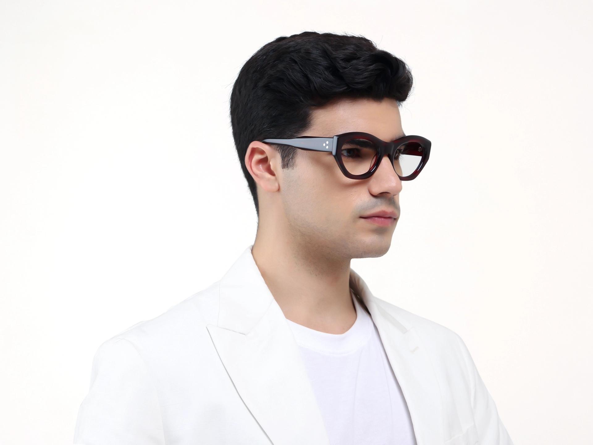 Dark Maroon Red Thick Geometric Glasses