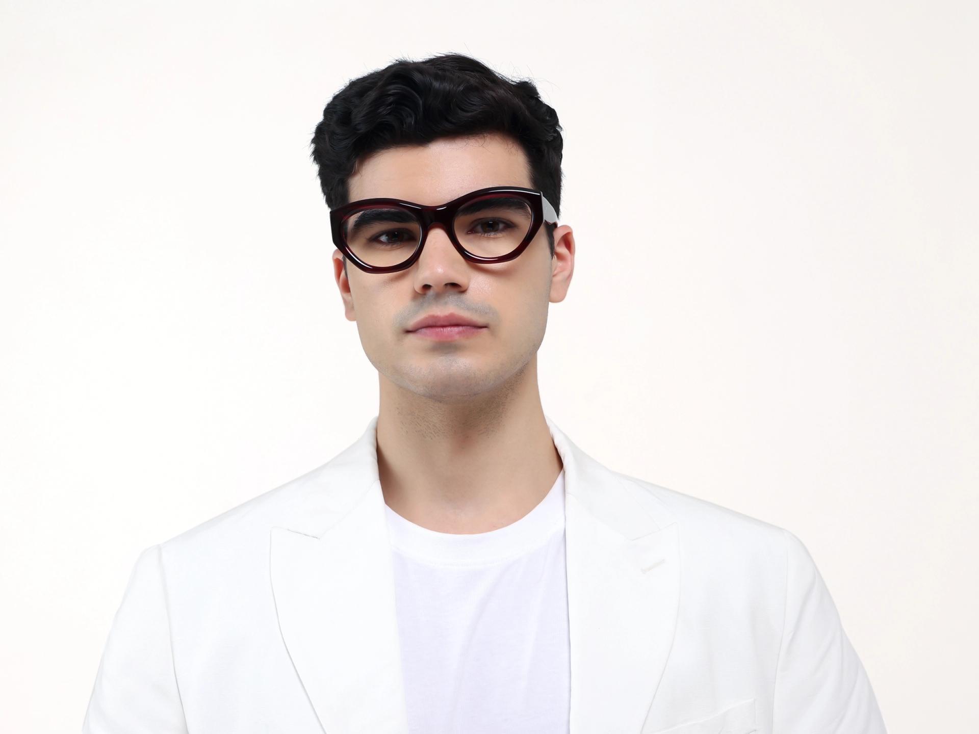 Dark Maroon Red Thick Geometric Glasses