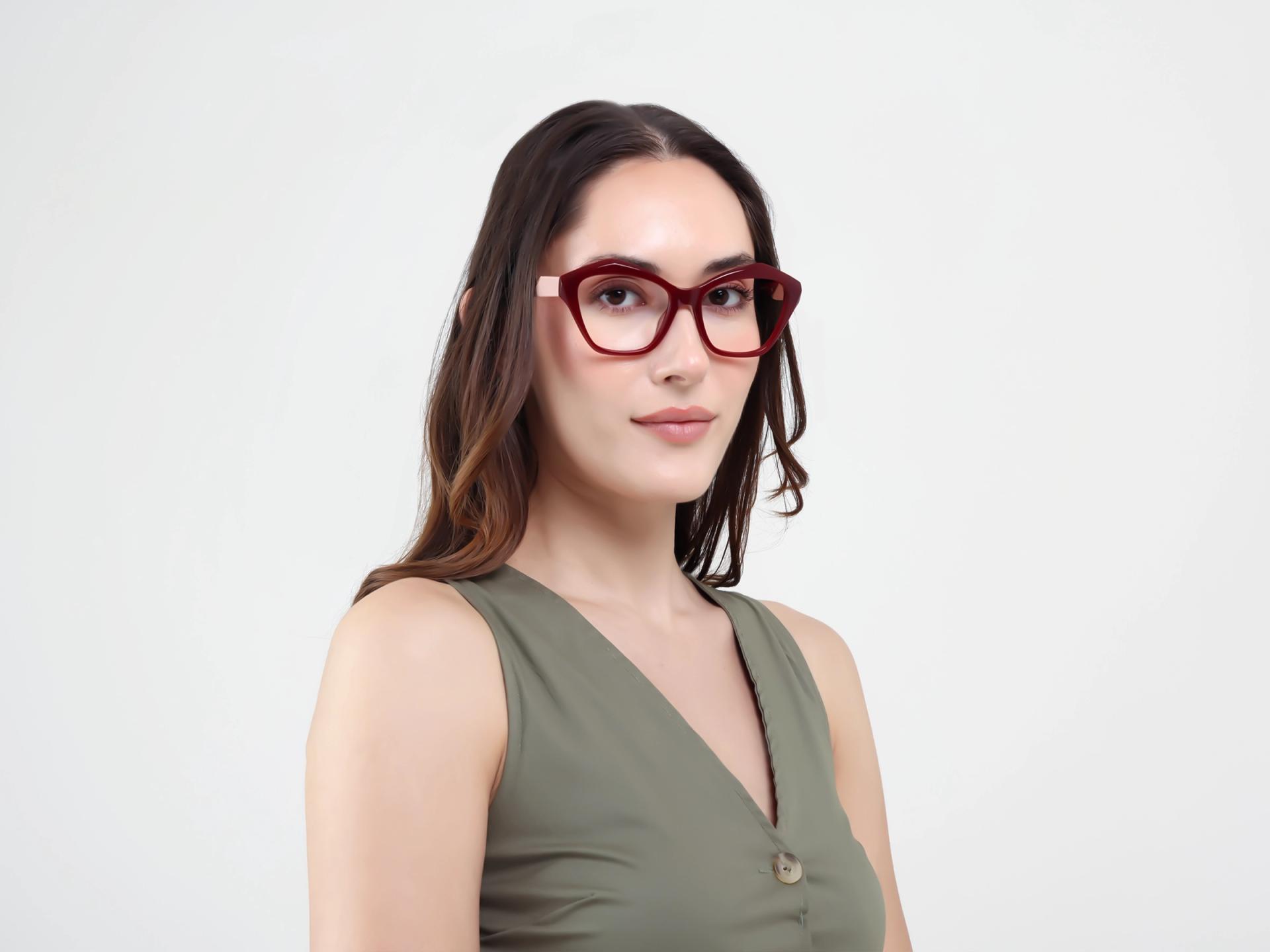 Dark Maroon Cateye Glasses For Women-1