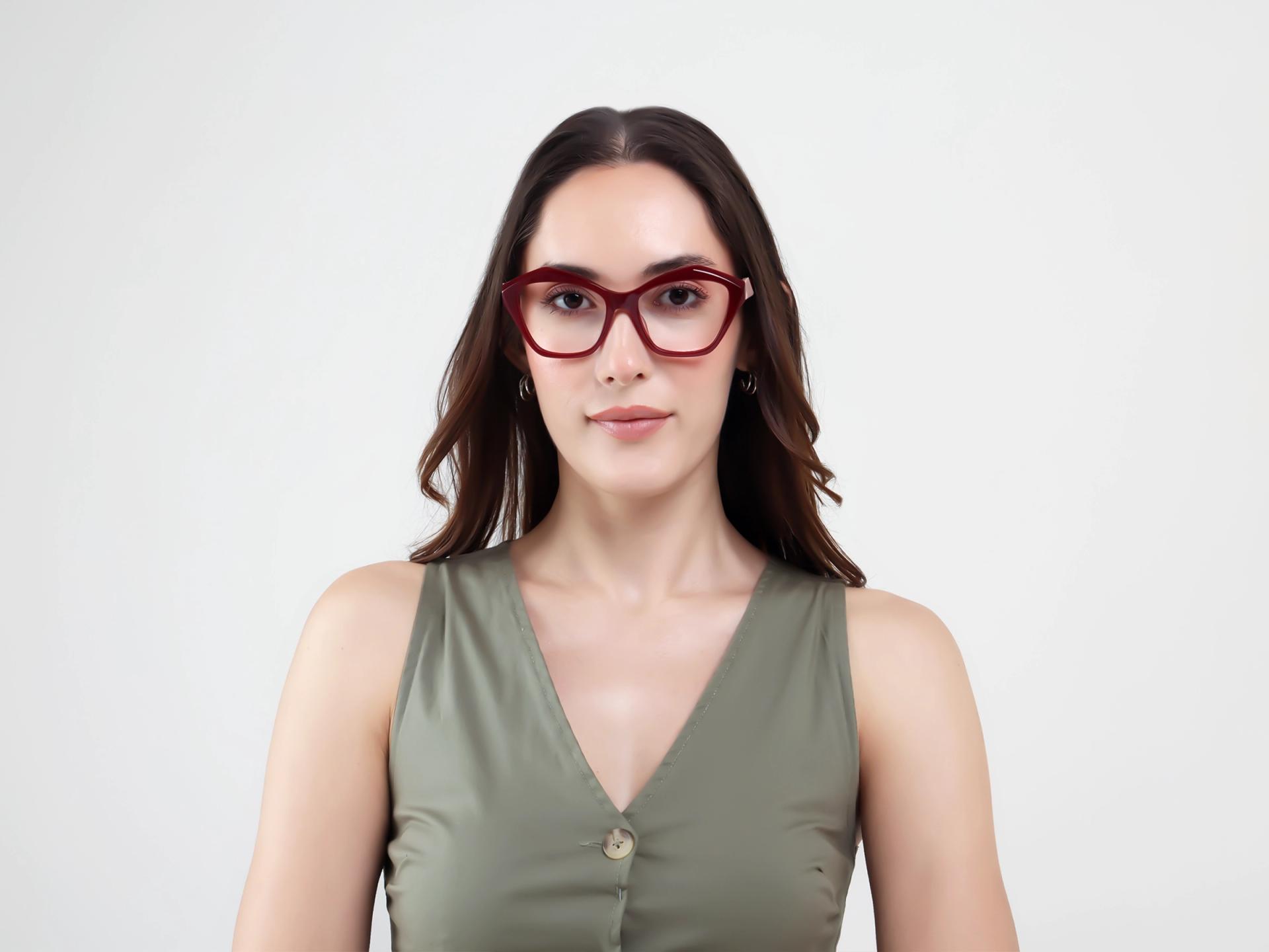 Dark Maroon Cateye Glasses For Women-1