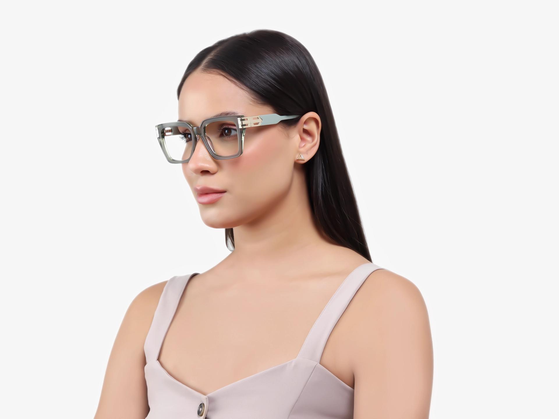 Crystal Mint Green Square Full-Rim Acetate Glasses-1
