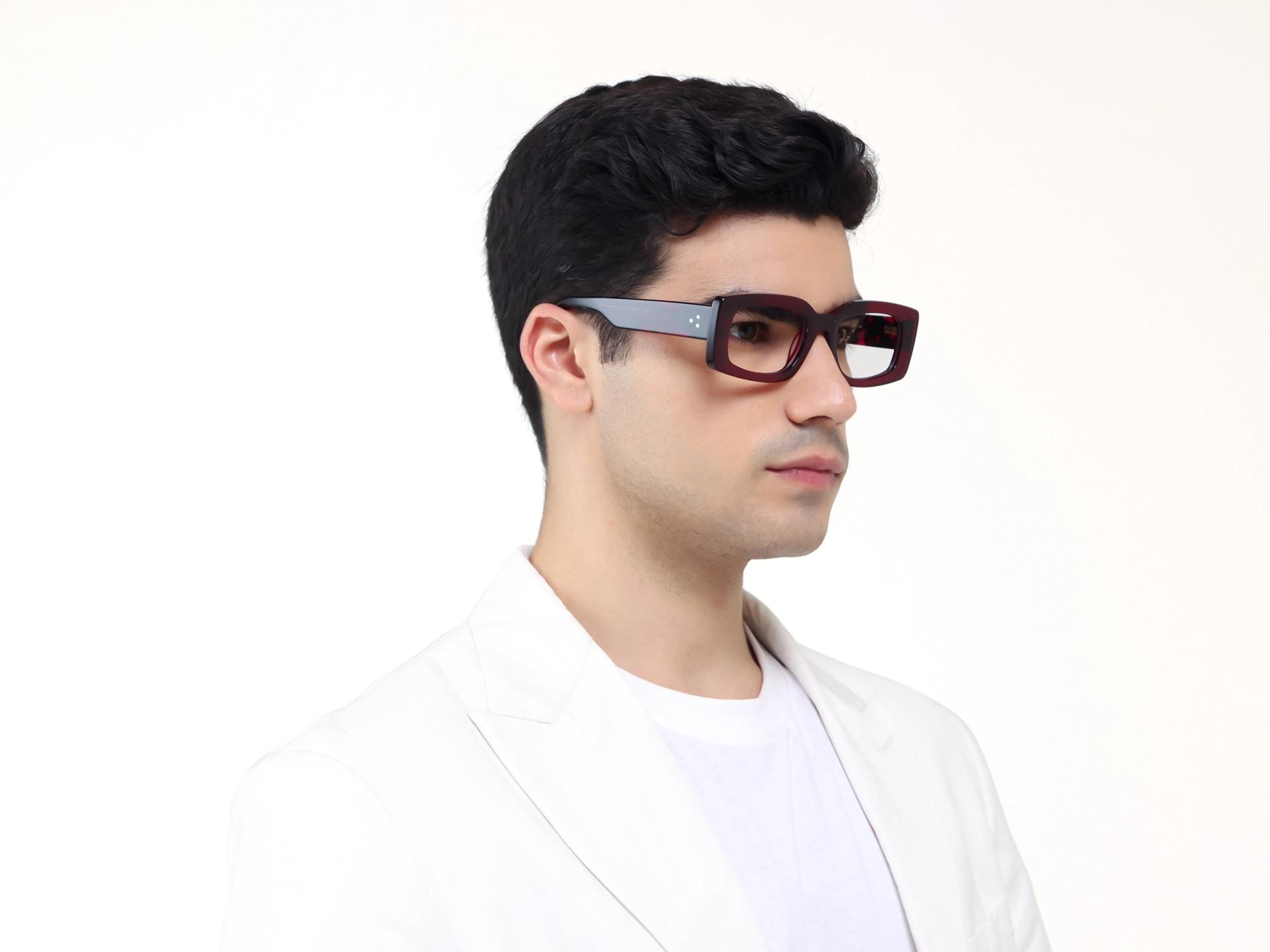Dark Maroon Thick Oversized Rectangular Glasses