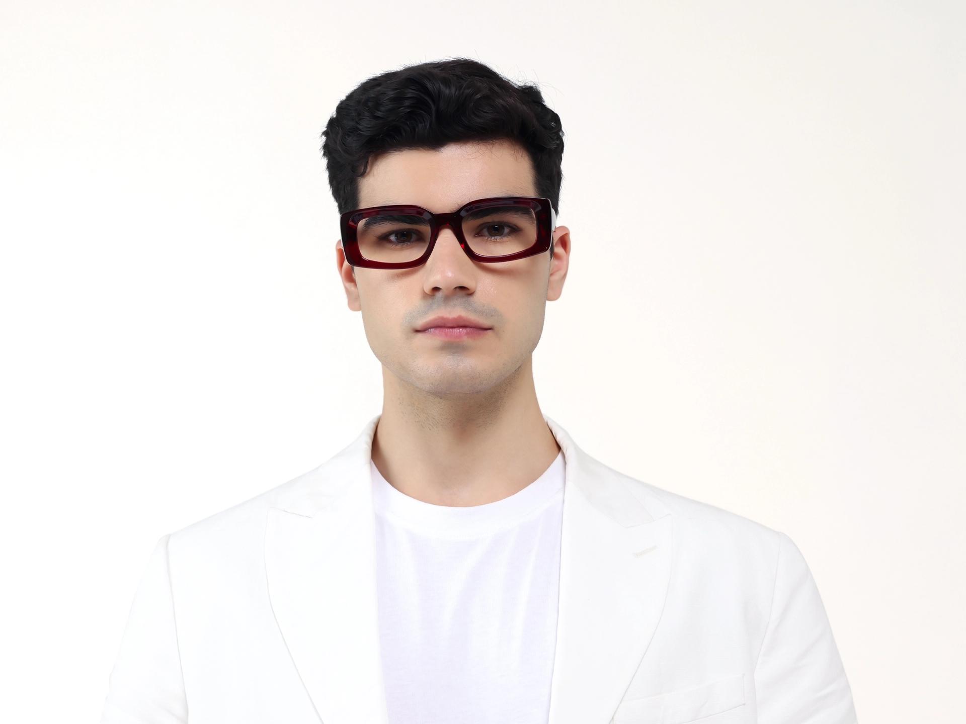 Dark Maroon Thick Oversized Rectangular Glasses